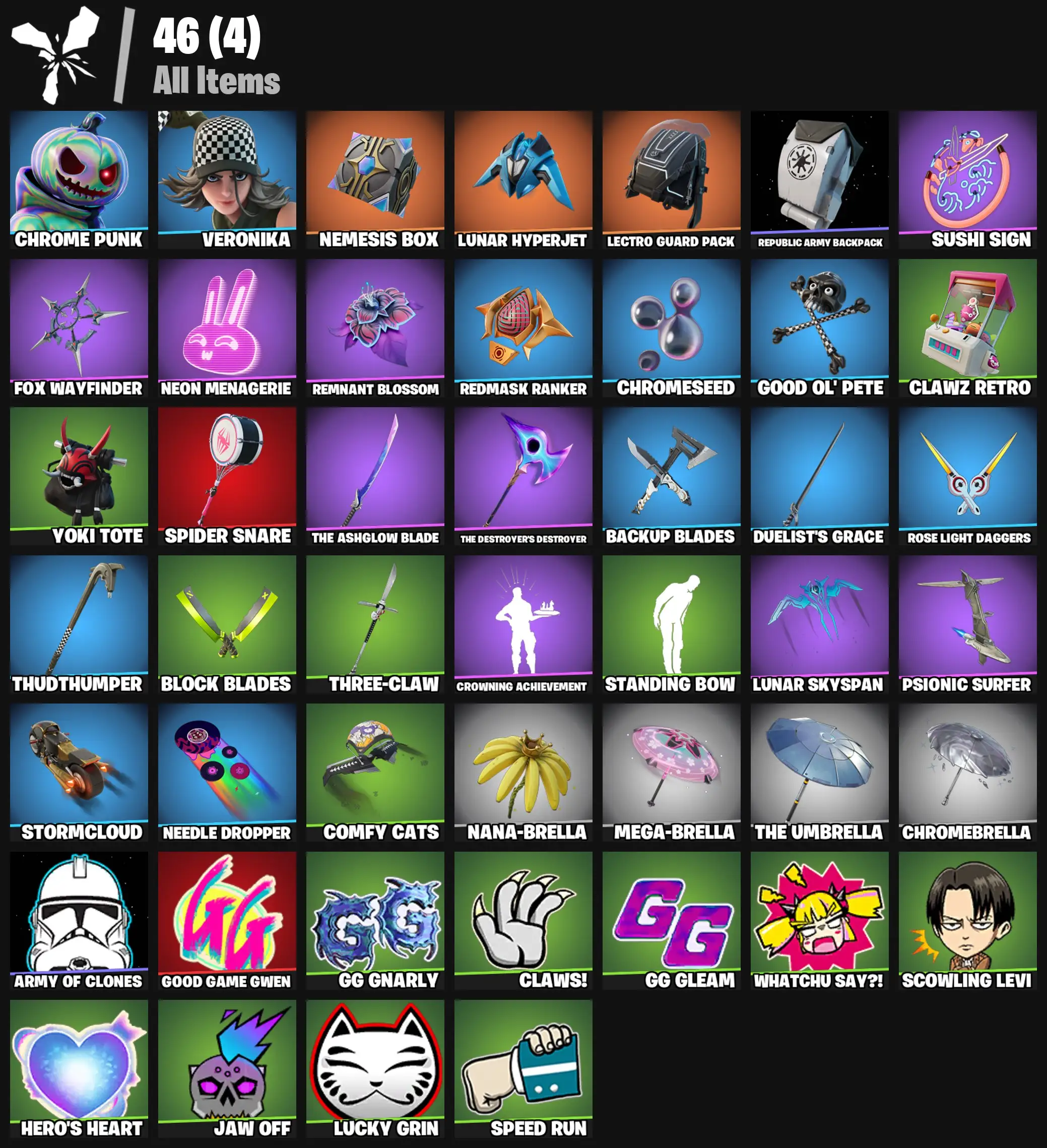 [PC/PSN/XBOX] 2 skins | Chrome Punk | Veronika | Nemesis Box | Lunar Hyperjet | Lectro Guard Pack | Republic Army Backpack | Sushi Sign | 400 VB