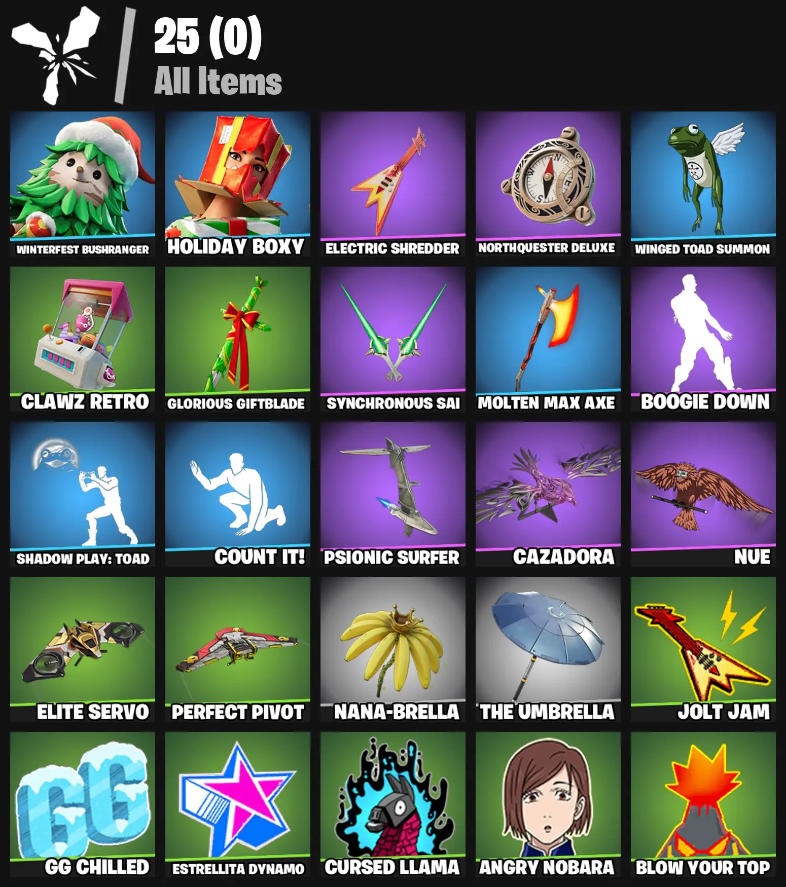 [PC/PSN/XBOX] 2 skins | Winterfest Bushranger | Holiday Boxy | Electric Shredder | NorthQuester Deluxe | Winged Toad Summon | Clawz Retro | 0 VB