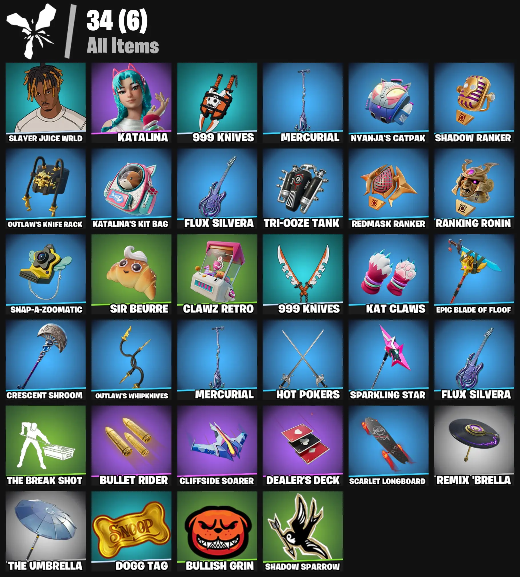 [PC/PSN/XBOX] 2 skins | Slayer Juice WRLD | Katalina | 999 Knives | Mercurial | Nyanja's Catpak | SHADOW Ranker | Outlaw's Knife Rack | 100 VB