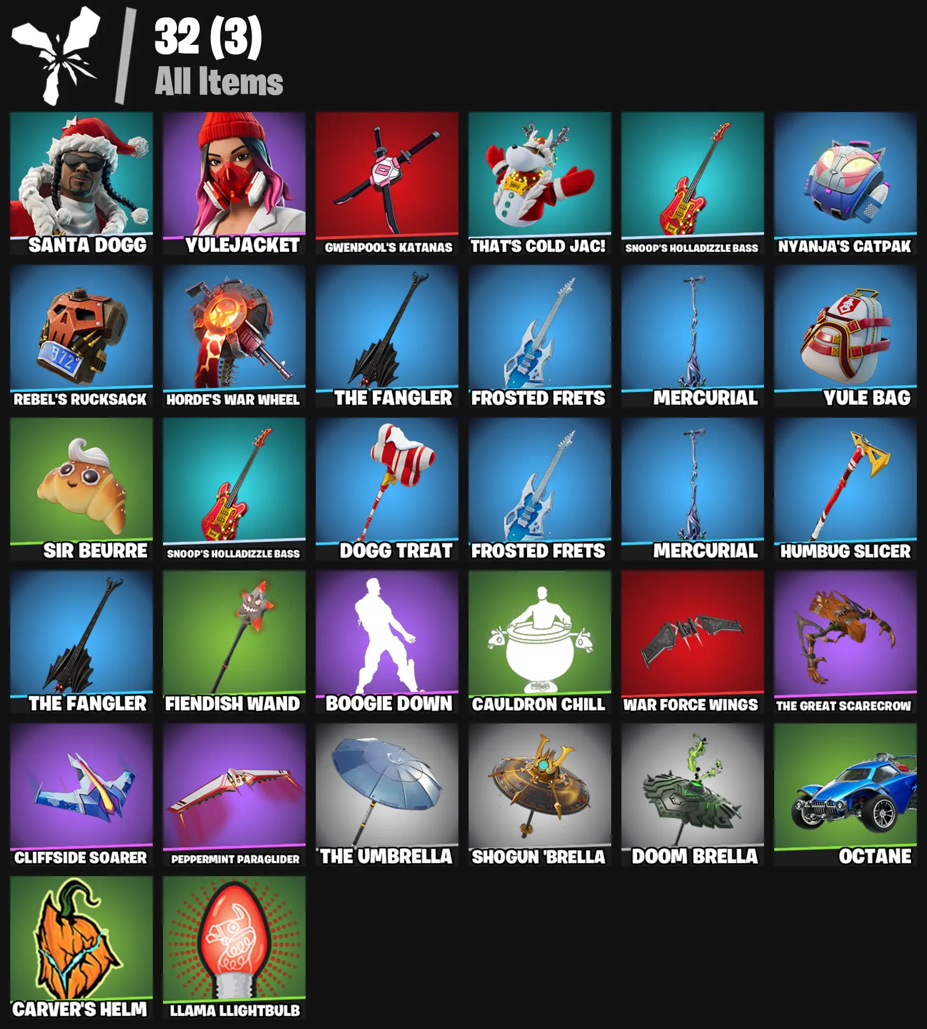 [PC/PSN/XBOX] 2 skins | Santa Dogg | Yulejacket | Gwenpool's Katanas | That's Cold Jac! | Snoop's Holladizzle Bass | Nyanja's Catpak | 100 VB