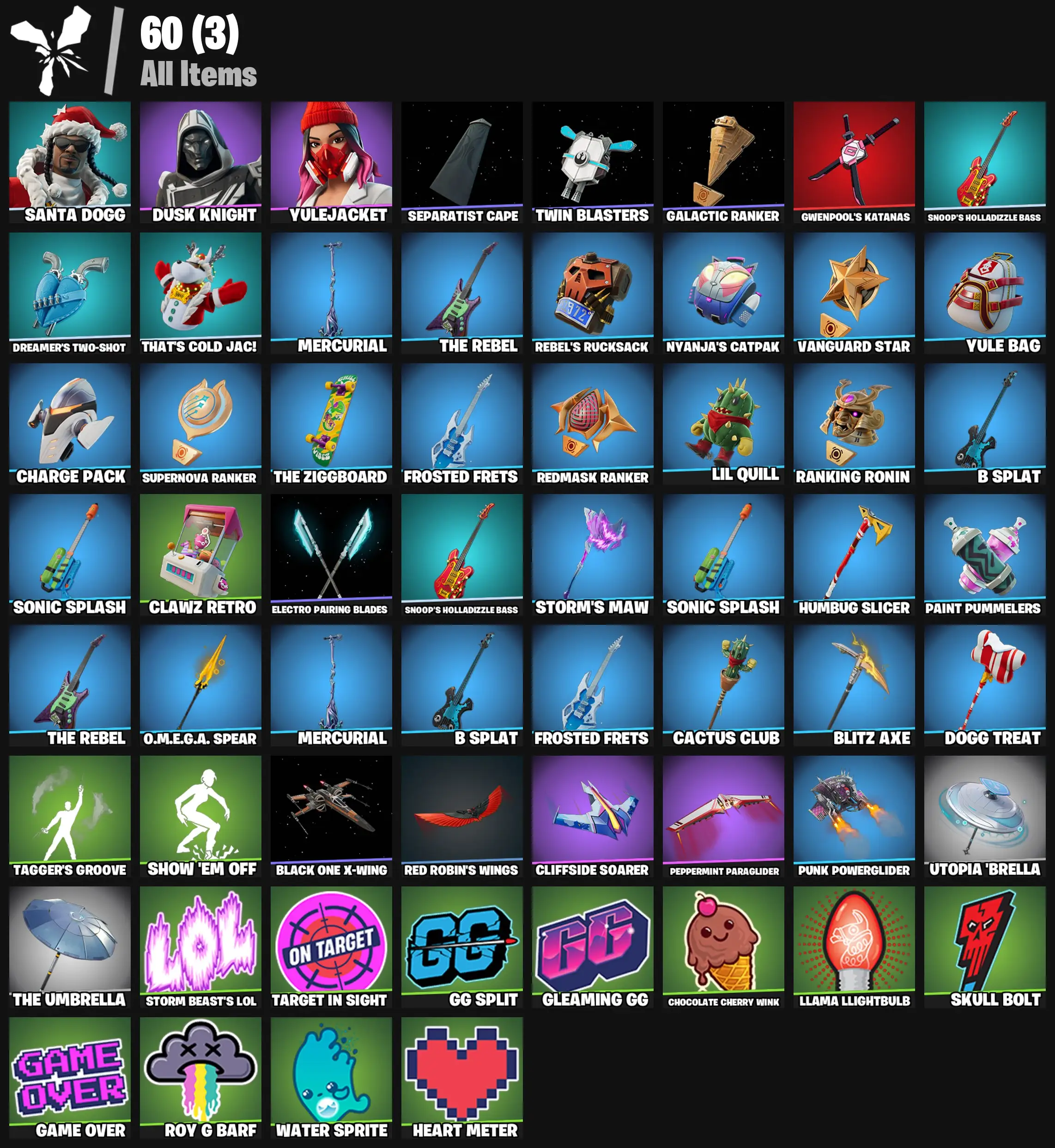 [PC/PSN/XBOX] 3 skins | Santa Dogg | Blitz Knight | Yulejacket | Separatist Cape | Twin Blasters | Galactic Ranker | Gwenpool's Katanas | 400 VB