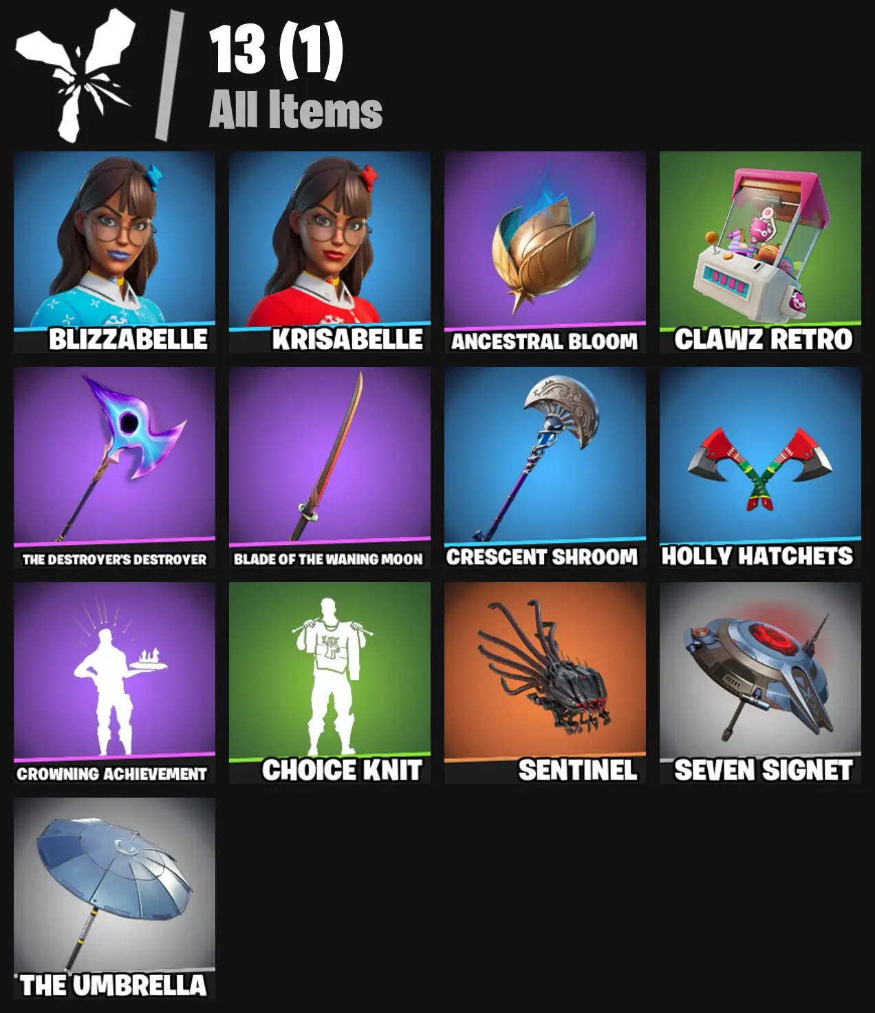 [PC/PSN/XBOX] 2 skins | Blizzabelle | Krisabelle | Ancestral Bloom | Clawz Retro | The Destroyer's Destroyer | Blade of the Waning Moon | 100 VB