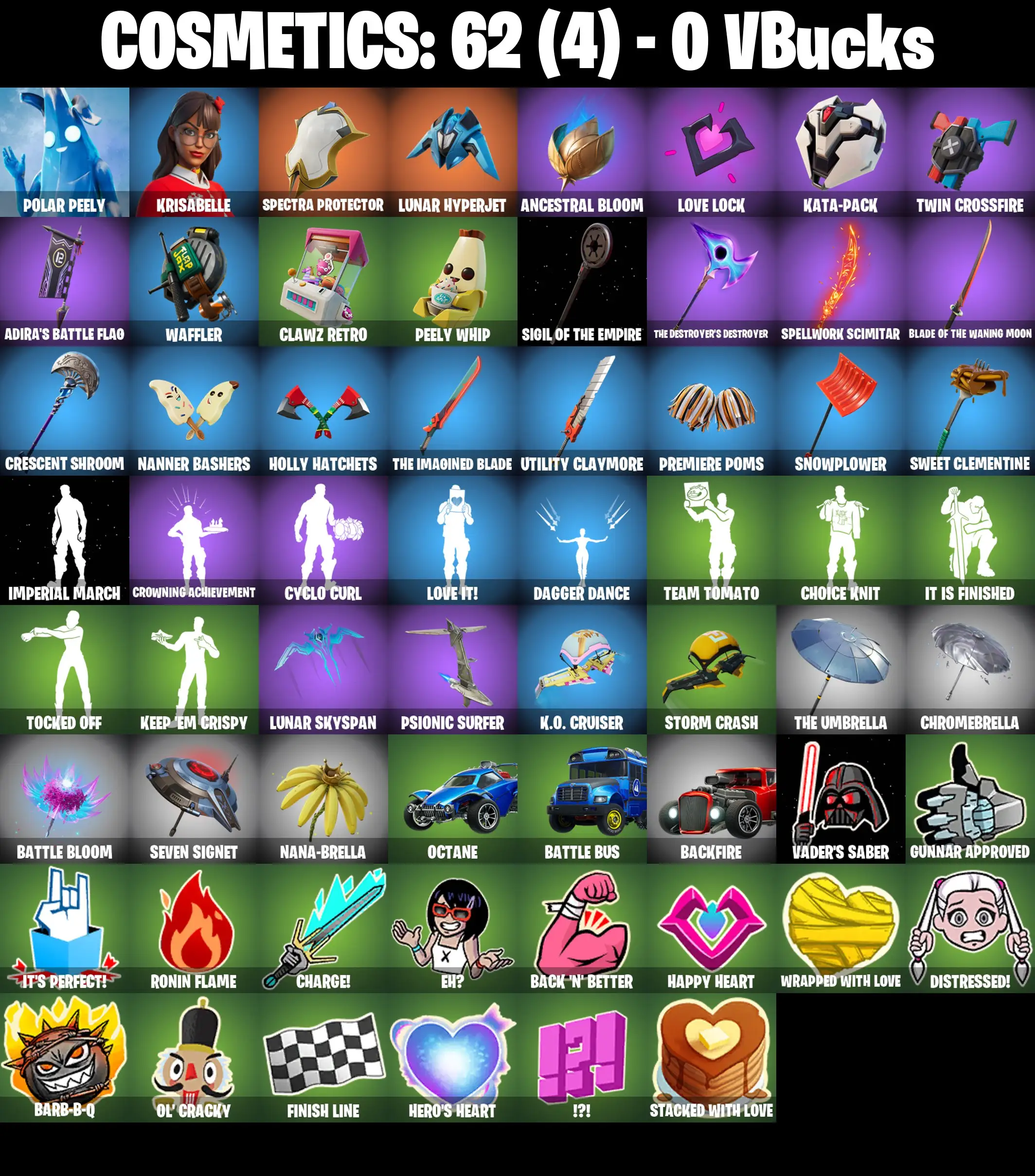 [PC/PSN/XBOX] 2 skins | Polar Peely | Krisabelle | Spectra Protector | Lunar Hyperjet | Ancestral Bloom | Love Lock | Kata-Pack | Twin Crossfire | 0 VB