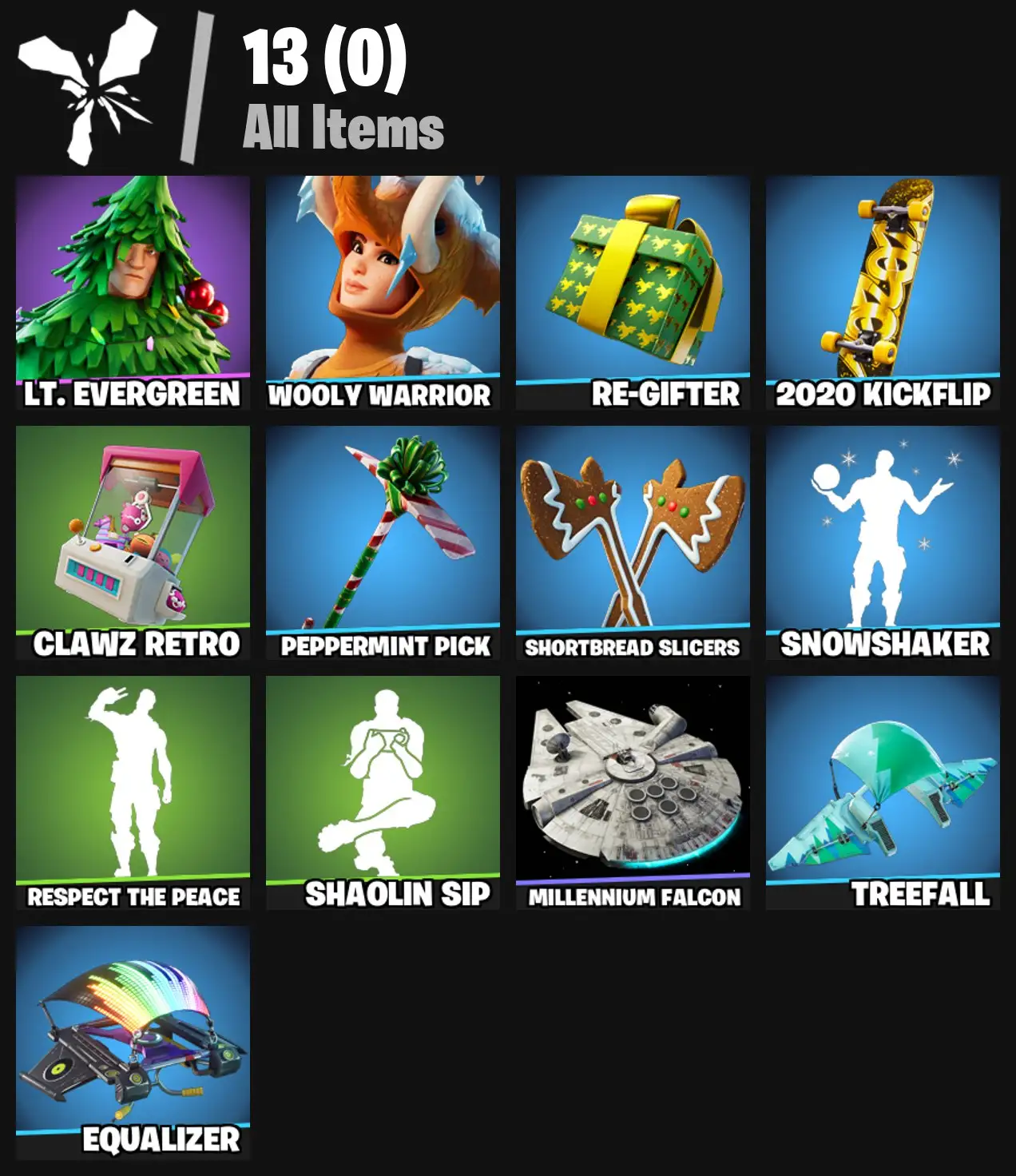 [PC/PSN/XBOX] 2 skins | Lt. Evergreen | Wooly Warrior | Re-gifter | 2020 Kickflip | Clawz Retro | Peppermint Pick | Shortbread Slicers | Snowshaker | 100 VB