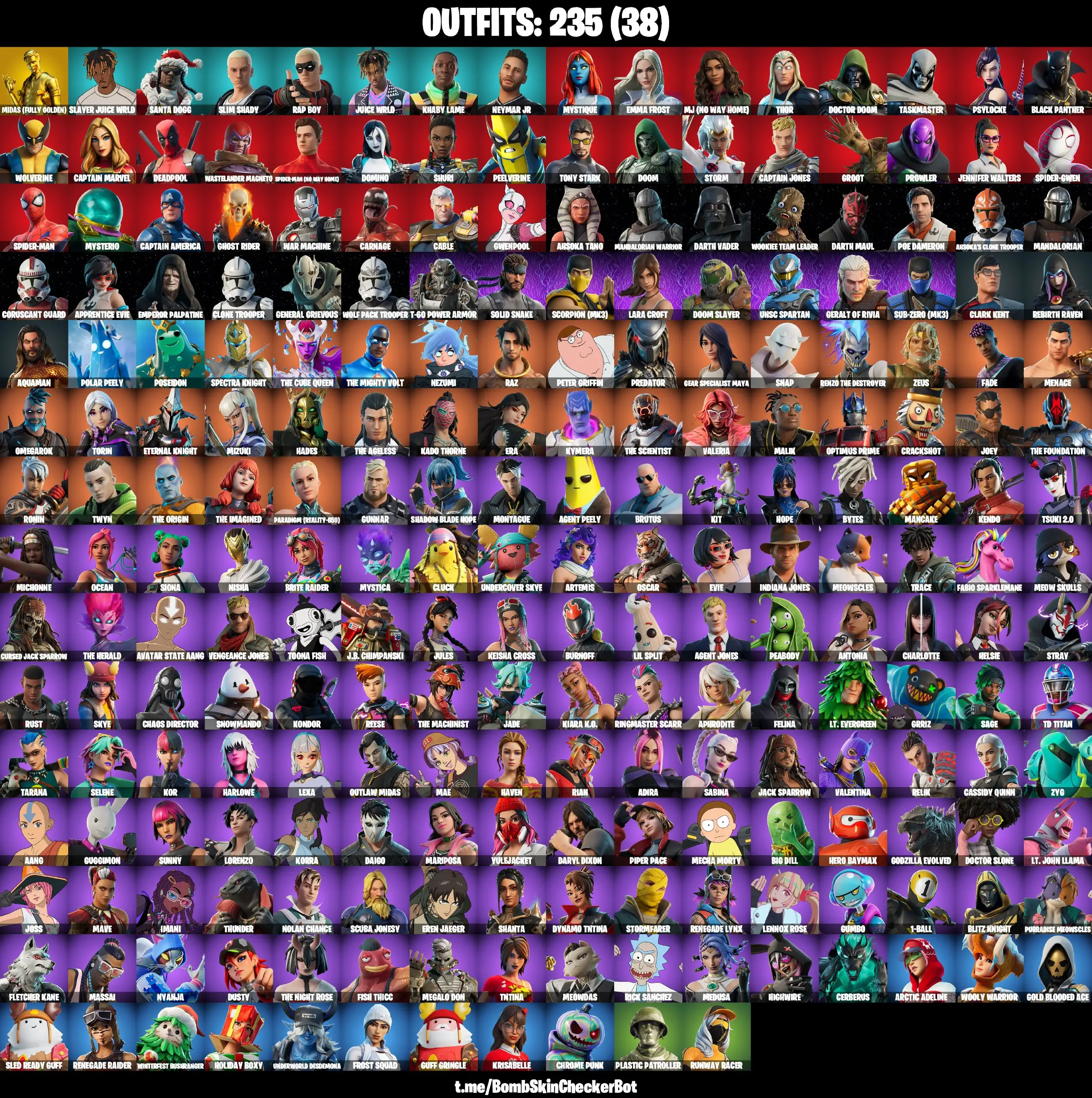 【235 SKINS】GOLD MIDAS❤️DEADPOOL❤️ SANTA DOGG❤️ JUICE WRLD ❤️ (PC/PSN/XBOX)