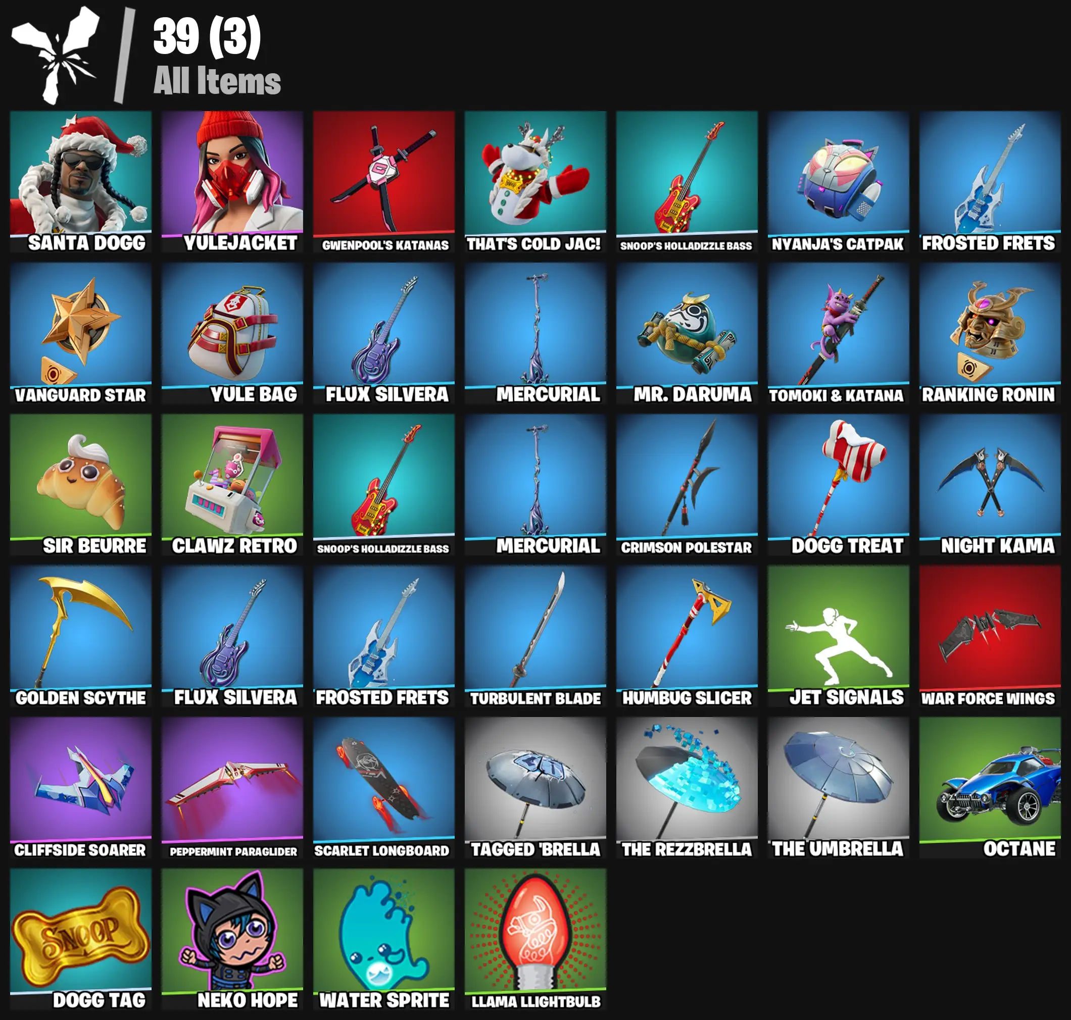 [PC/PSN/XBOX] 2 skins | Santa Dogg | Yulejacket | Gwenpool's Katanas | That's Cold Jac! | Snoop's Holladizzle Bass | Nyanja's Catpak | Frosted Frets | 100 VB