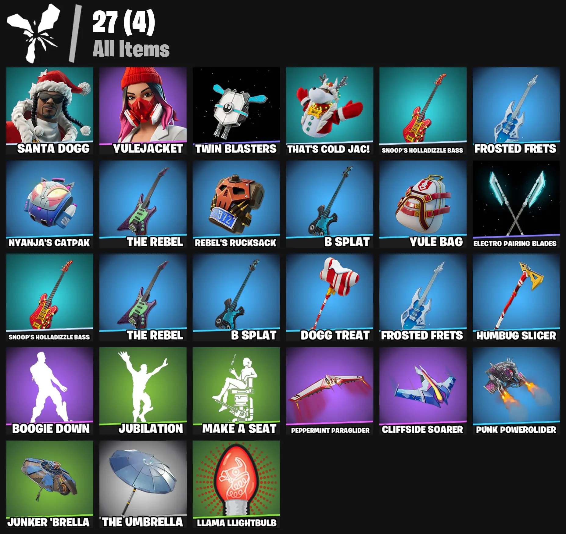 [PC/PSN/XBOX] 2 skins | Santa Dogg | Yulejacket | Twin Blasters | That's Cold Jac! | Snoop's Holladizzle Bass | Frosted Frets | Nyanja's Catpak | 100 VB