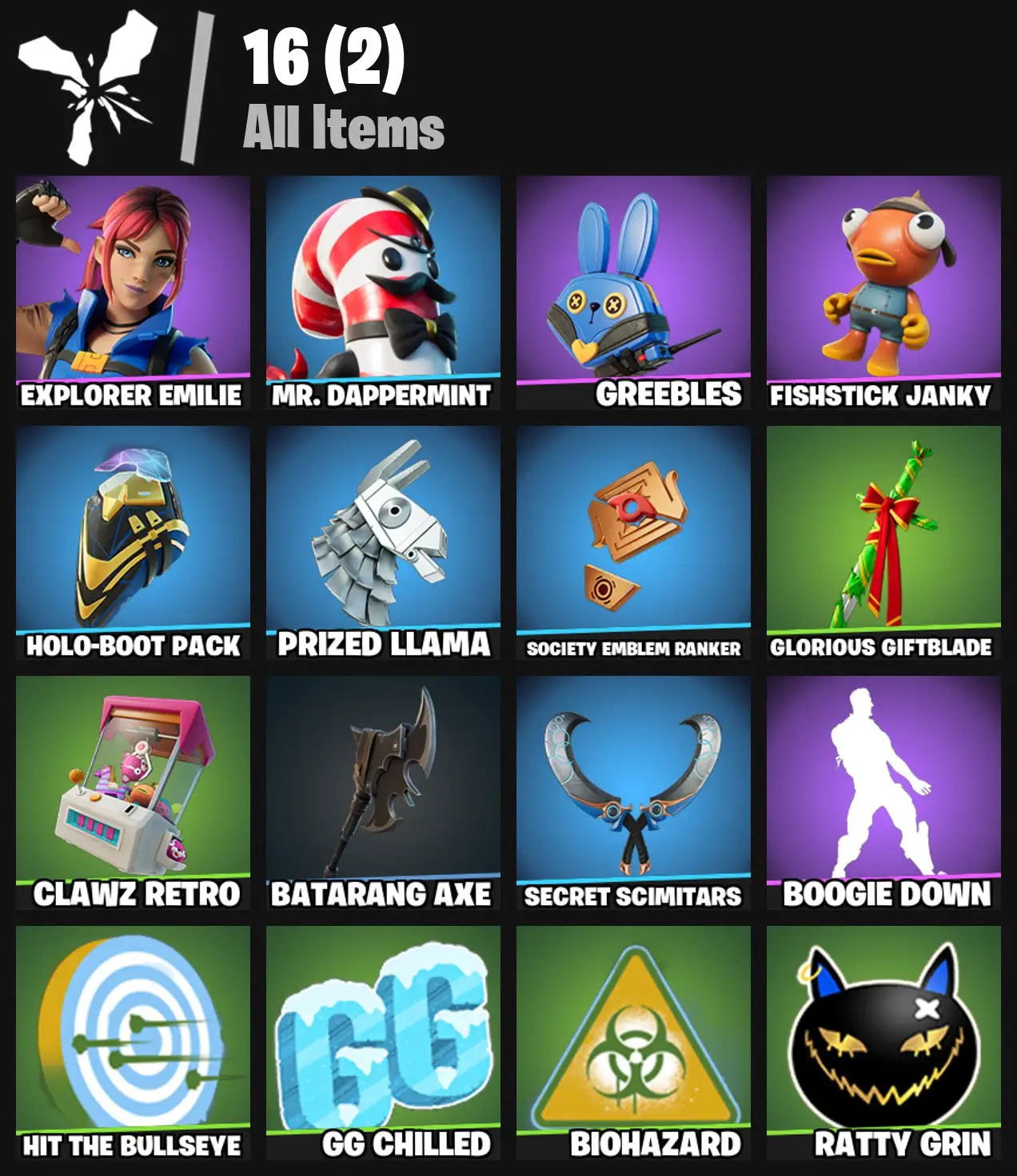 [PC/PSN/XBOX] 2 skins | Explorer Emilie | Mr. Dappermint | Greebles | Fishstick Janky | Holo-Boot Pack | Prized Llama | Society Emblem Ranker | 0 VB