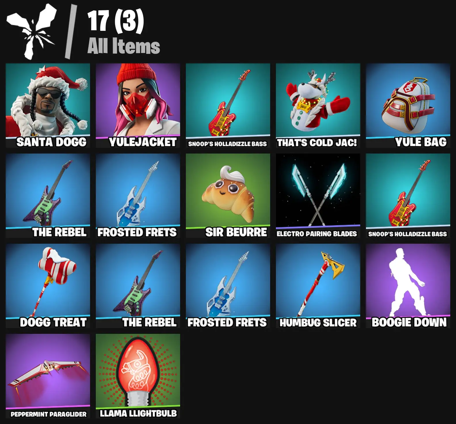 [PC/PSN/XBOX] 2 skins | Santa Dogg | Yulejacket | Snoop's Holladizzle Bass | That's Cold Jac! | Yule Bag | The Rebel | Frosted Frets | Sir Beurre | 0 VB