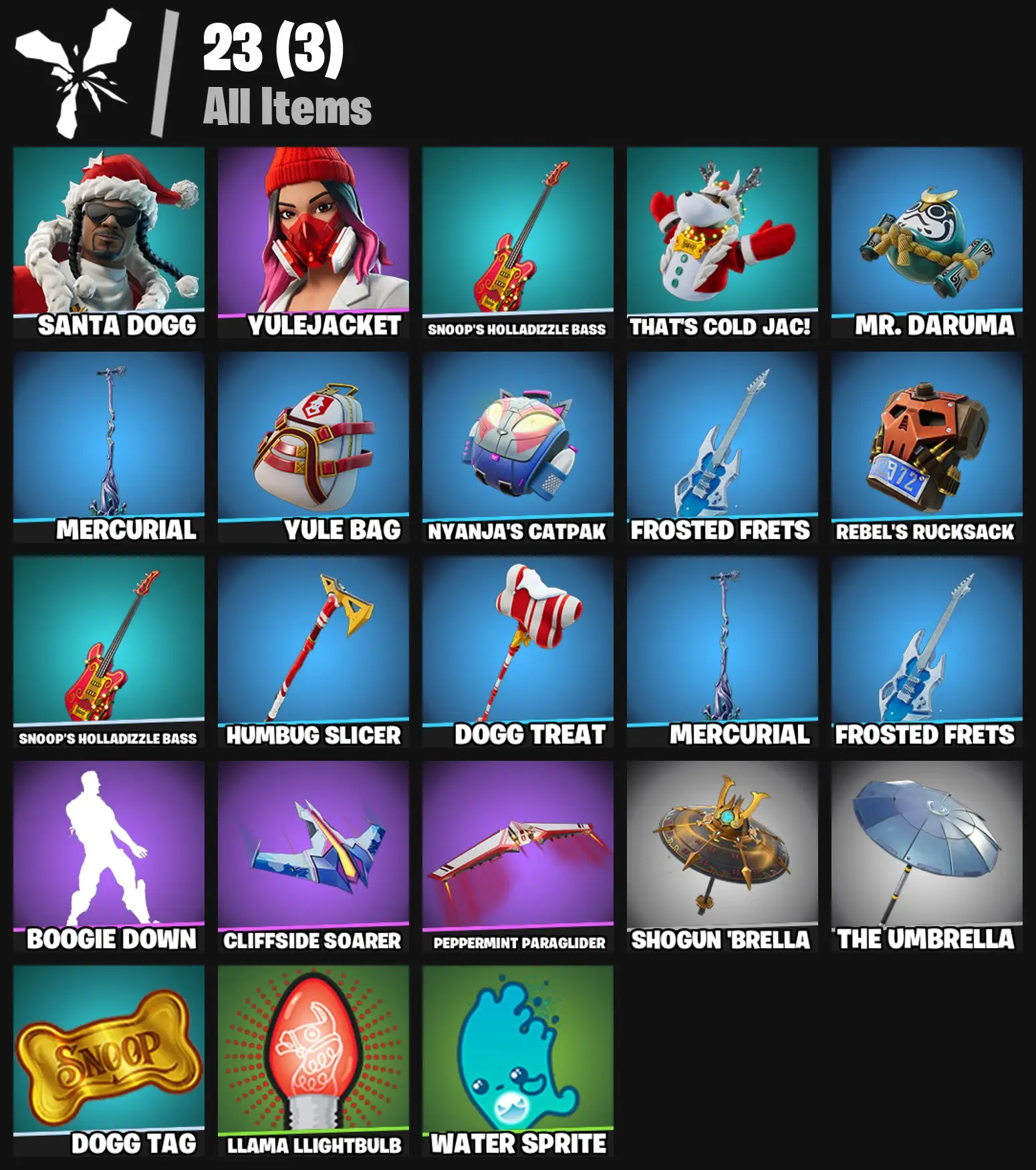 [PC/PSN/XBOX] 2 skins | Santa Dogg | Yulejacket | Snoop's Holladizzle Bass | That's Cold Jac! | Mr. Daruma | Mercurial | Yule Bag | Nyanja's Catpak | 100 VB