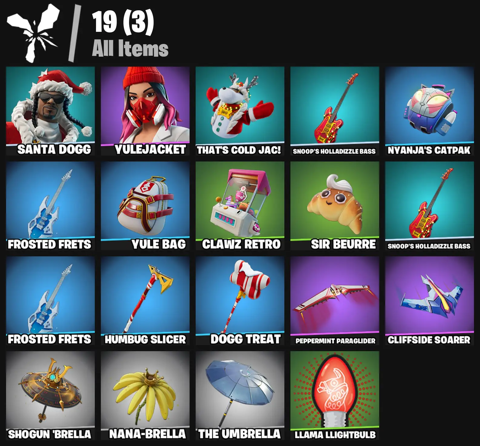 [PC/PSN/XBOX] 2 skins | Santa Dogg | Yulejacket | That's Cold Jac! | Snoop's Holladizzle Bass | Nyanja's Catpak | Frosted Frets | Yule Bag | 0 VB