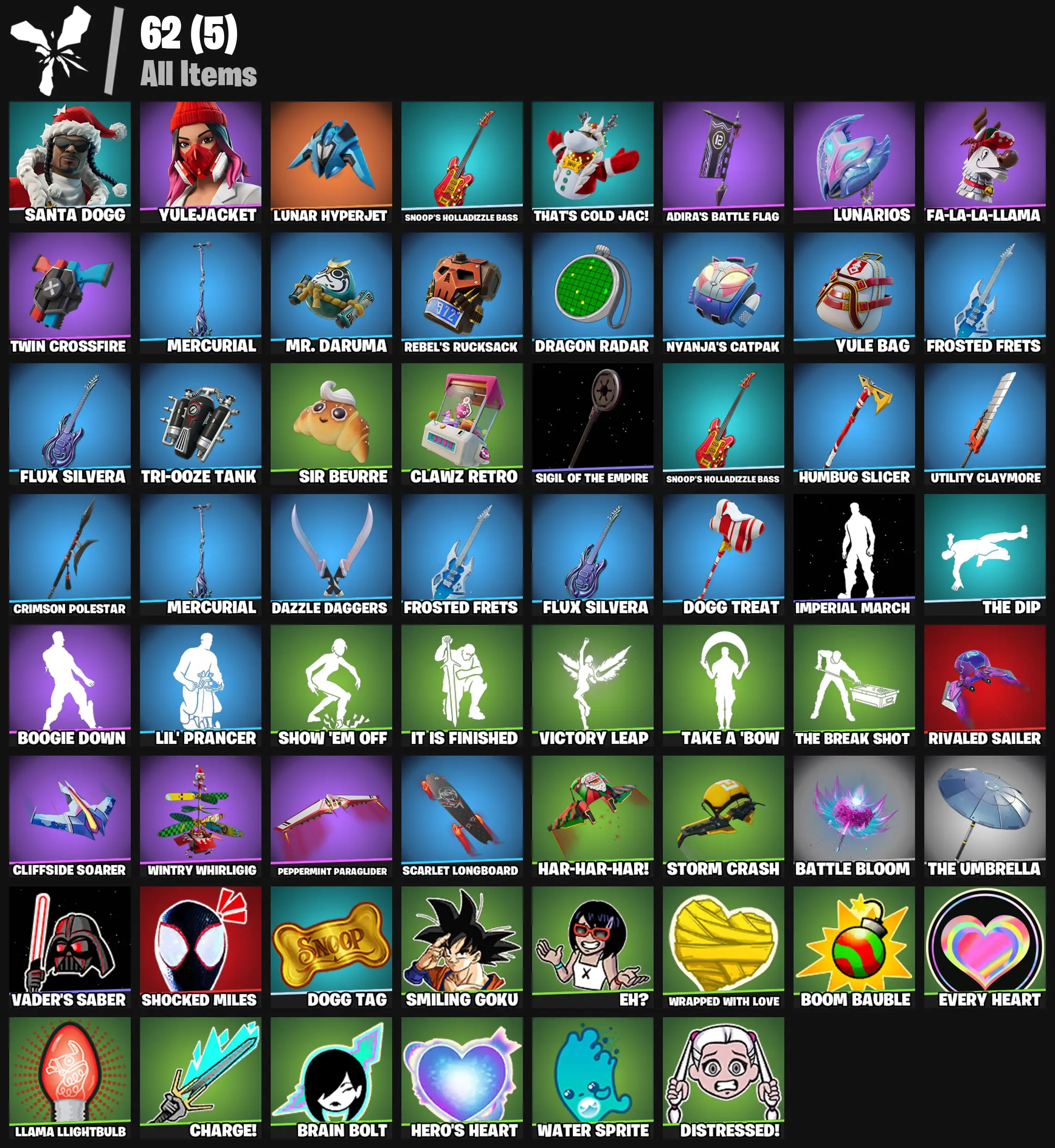 [PC/PSN/XBOX] 2 skins | Santa Dogg | Yulejacket | Lunar Hyperjet | Snoop's Holladizzle Bass | That's Cold Jac! | Adira's Battle Flag | Lunarios | 100 VB