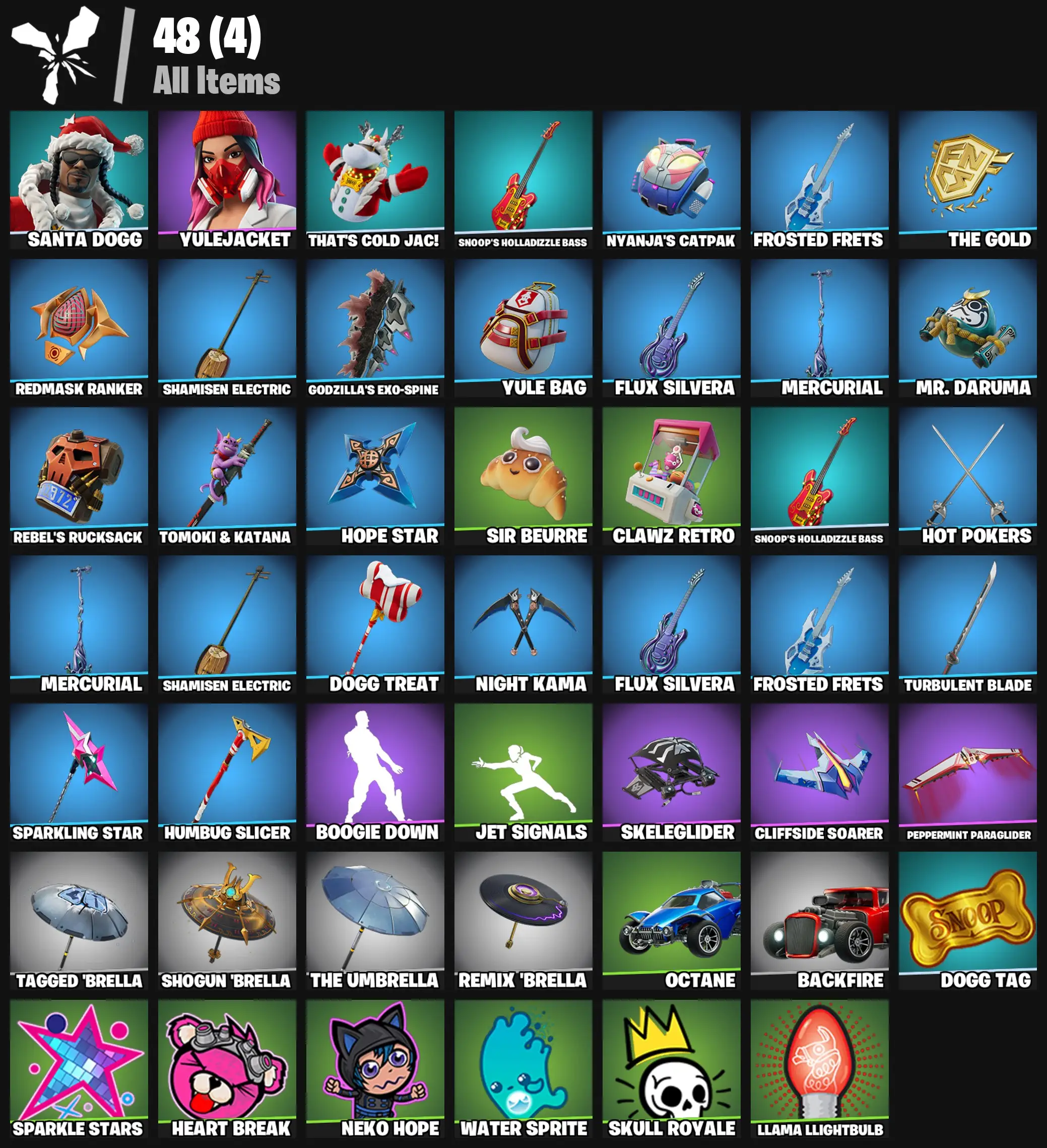 [PC/PSN/XBOX] 2 skins | Santa Dogg | Yulejacket | That's Cold Jac! | Snoop's Holladizzle Bass | Nyanja's Catpak | Frosted Frets | The Gold | 100 VB