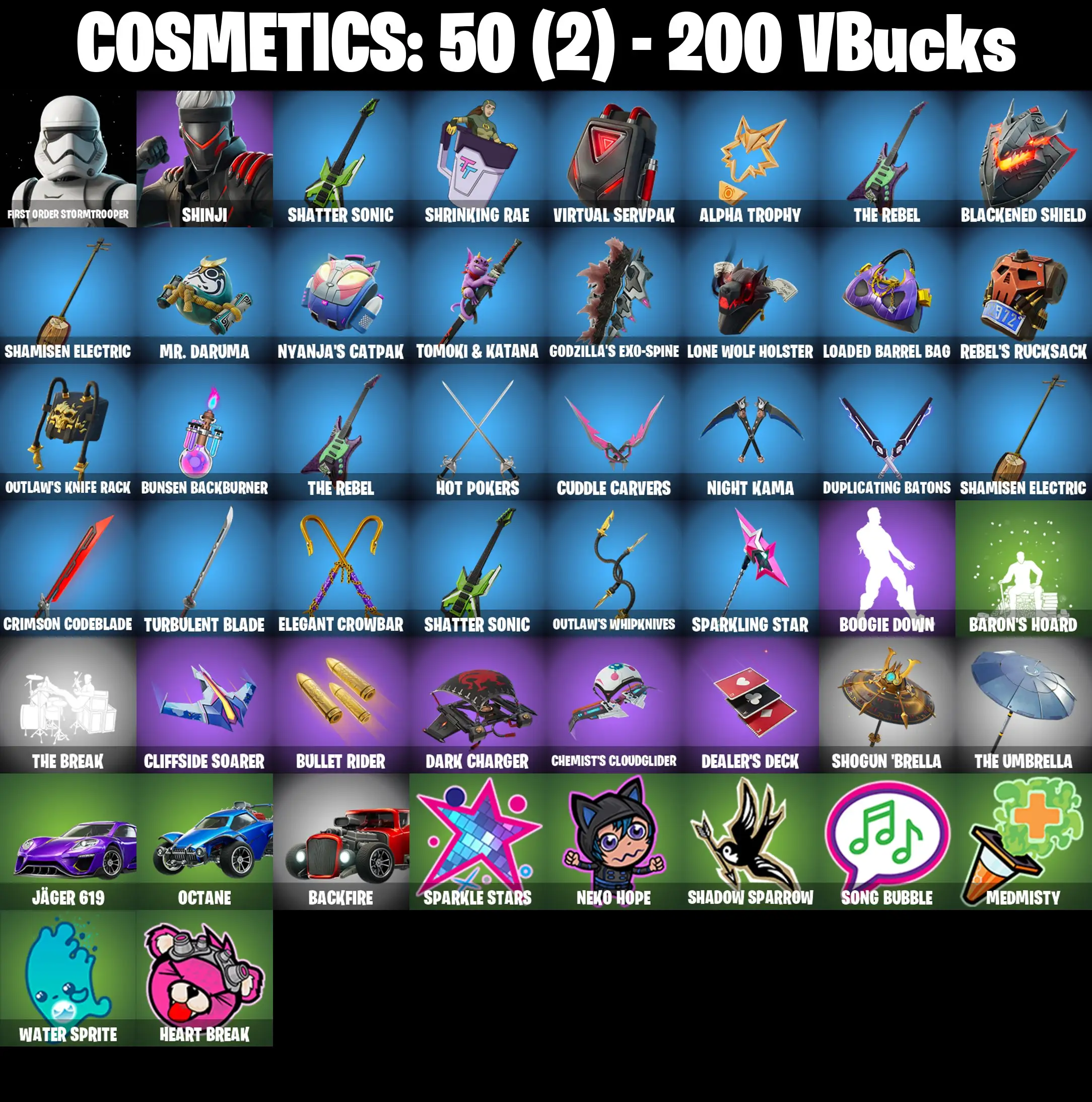 [PC/PSN/XBOX] 2 skins | First Order Stormtrooper | Shinji | Shatter Sonic | Shrinking Rae | Virtual Servpak | Alpha Trophy | The Rebel | 200 VB