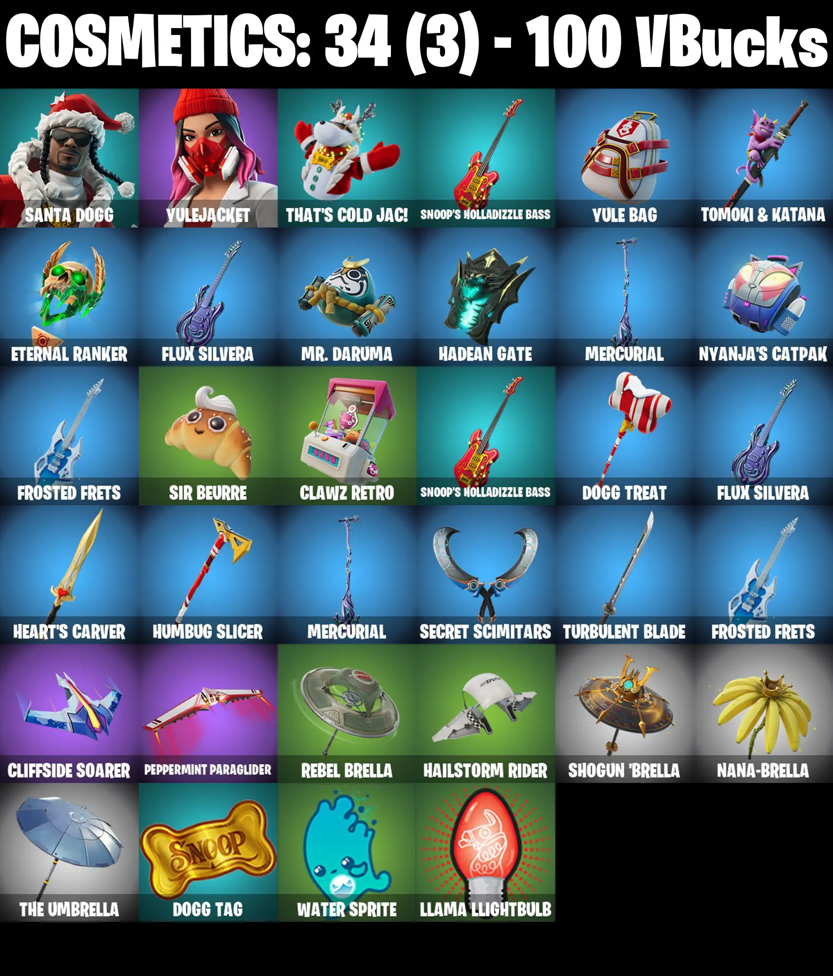 [PC/PSN/XBOX] 2 skins | Santa Dogg | Yulejacket | That's Cold Jac! | Snoop's Holladizzle Bass | Yule Bag | Tomoki & Katana | Eternal Ranker | 100 VB