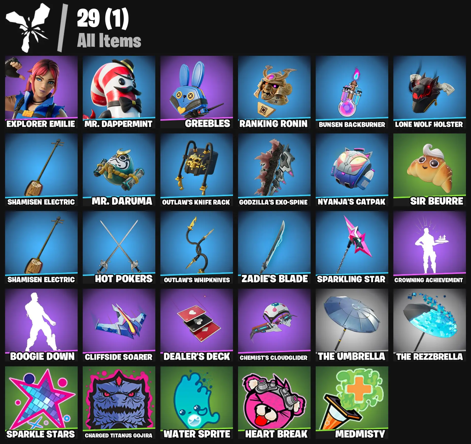 [PC/PSN/XBOX] 2 skins | Explorer Emilie | Mr. Dappermint | Greebles | Ranking Ronin | Bunsen Backburner | Lone Wolf Holster | Shamisen Electric | 200 VB