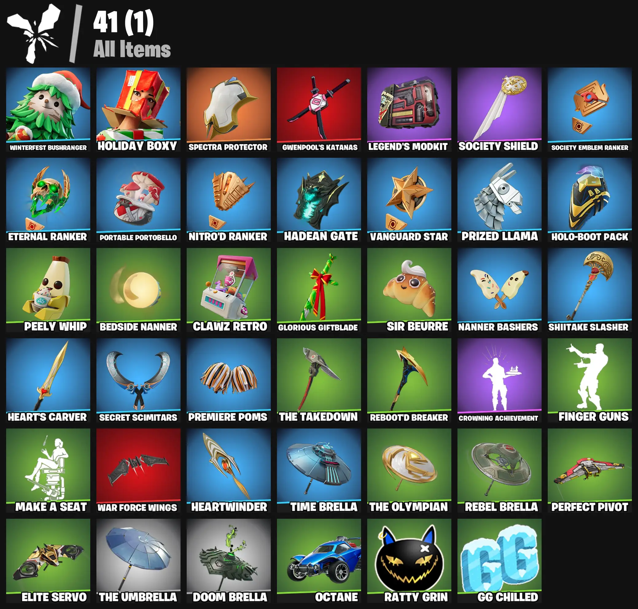 [PC/PSN/XBOX] 2 skins | Winterfest Bushranger | Holiday Boxy | Spectra Protector | Gwenpool's Katanas | Legend's Modkit | Society Shield | 200 VB