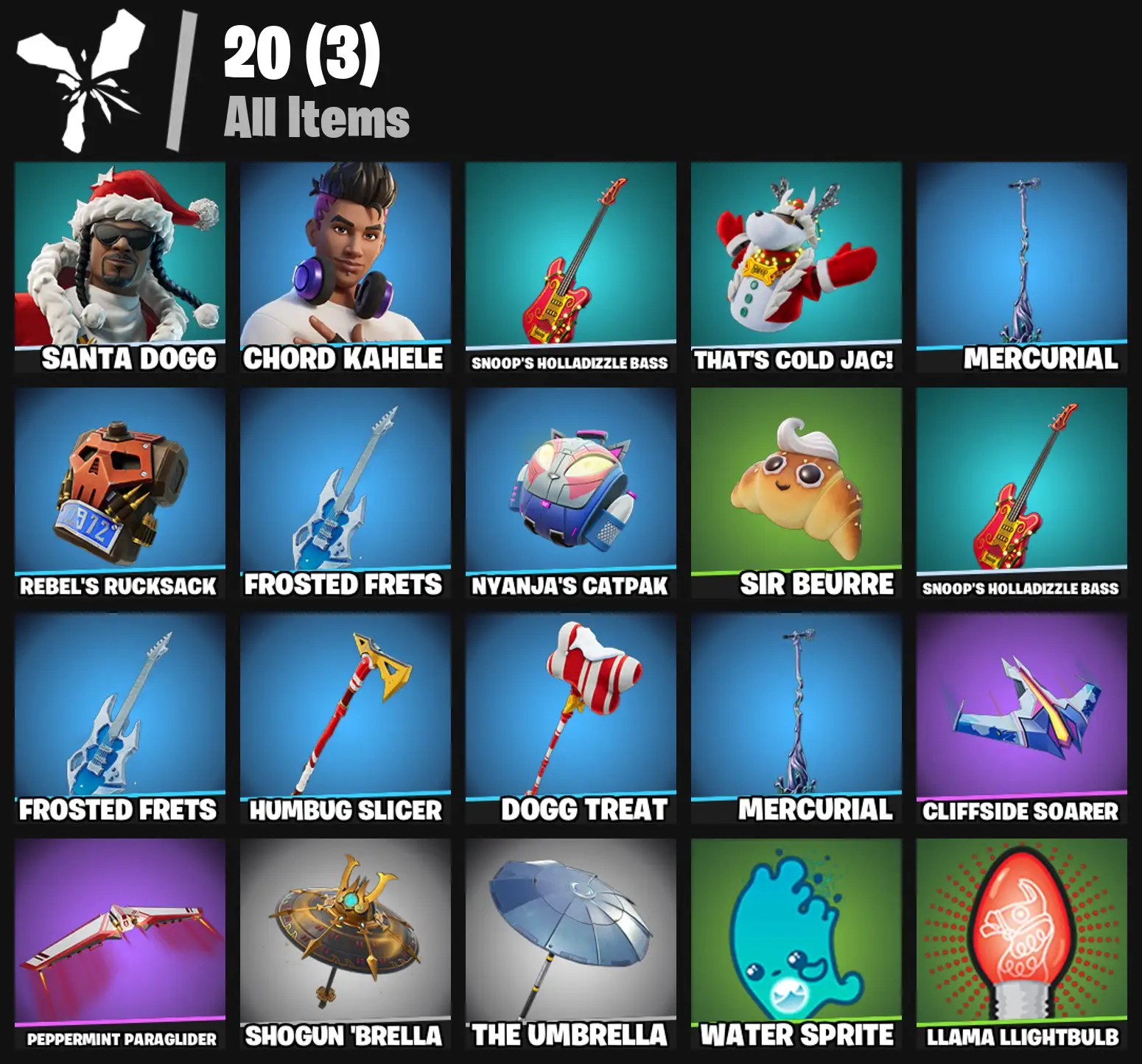 [PC/PSN/XBOX] 2 skins | Santa Dogg | Chord Kahele | Snoop's Holladizzle Bass | That's Cold Jac! | Mercurial | Rebel's Rucksack | Frosted Frets | 100 VB