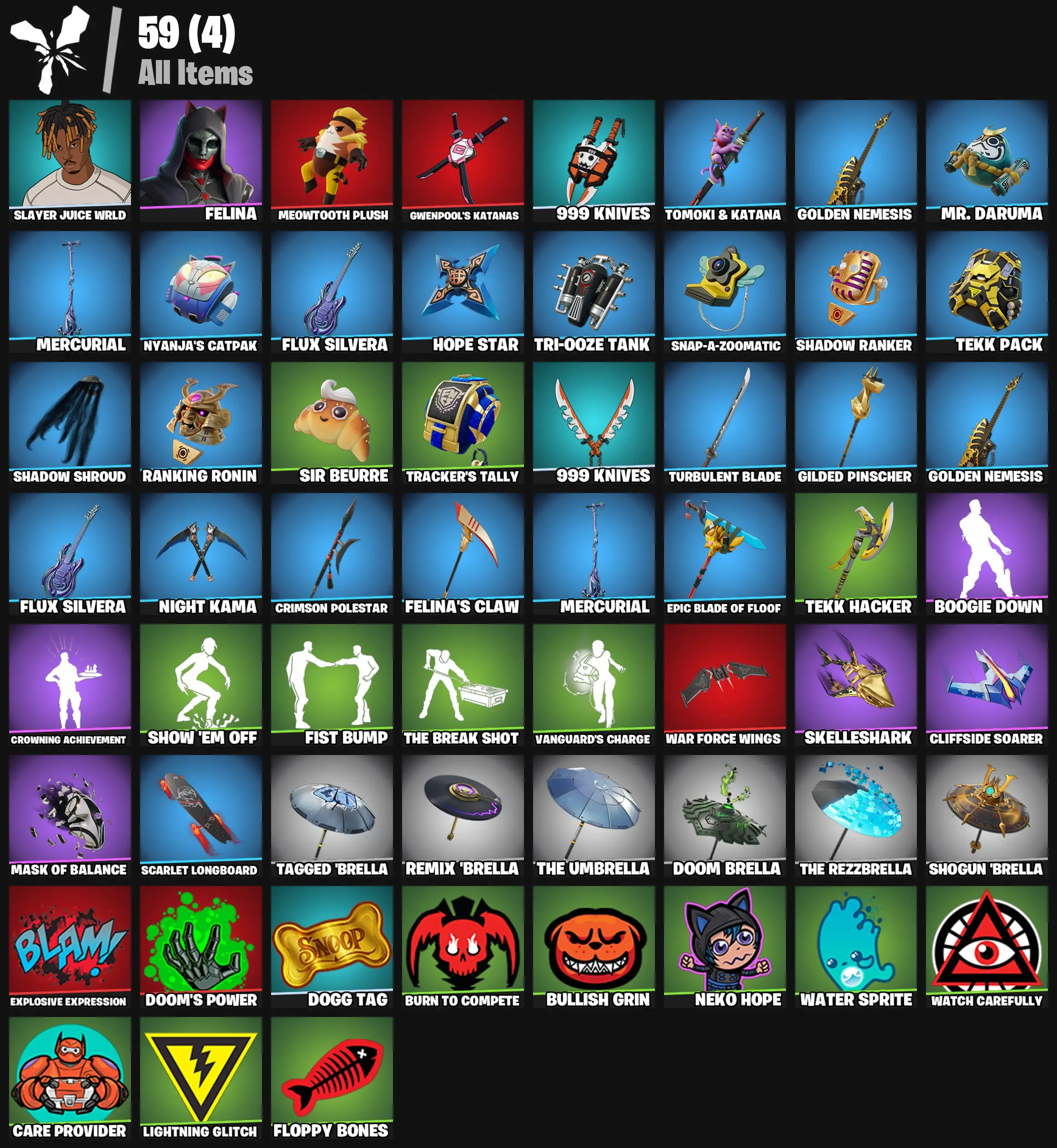 [PC/PSN/XBOX] 2 skins | Slayer Juice WRLD | Felina | Meowtooth Plush | Gwenpool's Katanas | 999 Knives | Tomoki & Katana | Golden Nemesis | 400 VB