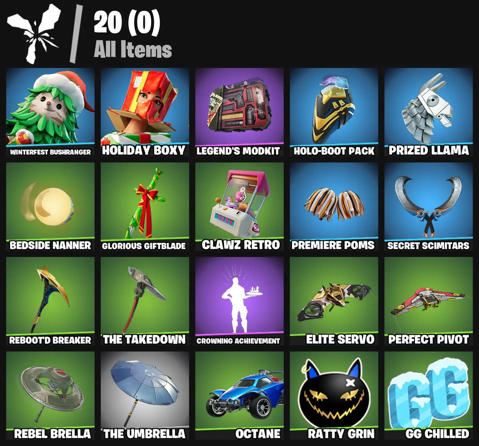 [PC/PSN/XBOX] 2 skins | Winterfest Bushranger | Holiday Boxy | Legend's Modkit | Holo-Boot Pack | Prized Llama | Bedside Nanner | Glorious Giftblade | 100 VB