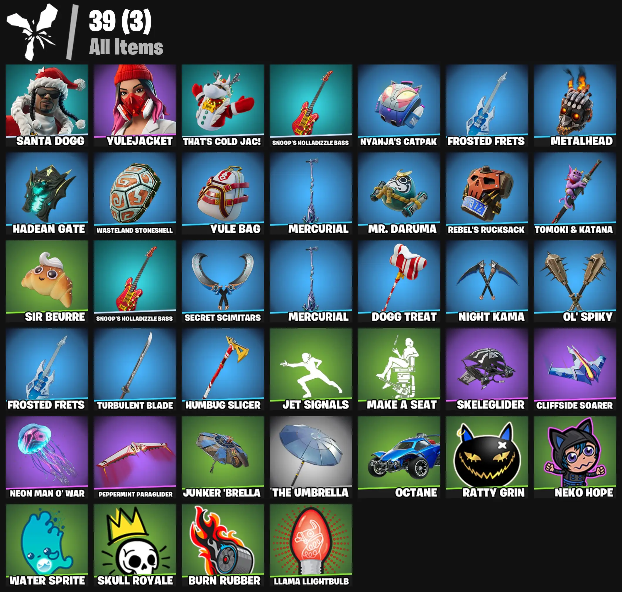 [PC/PSN/XBOX] 2 skins | Santa Dogg | Yulejacket | That's Cold Jac! | Snoop's Holladizzle Bass | Nyanja's Catpak | Frosted Frets | Metalhead | 200 VB