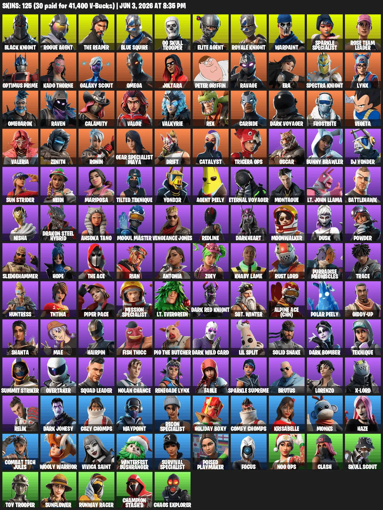  OG Skull Trooper - Black Knight - The Reaper | 125 Skins