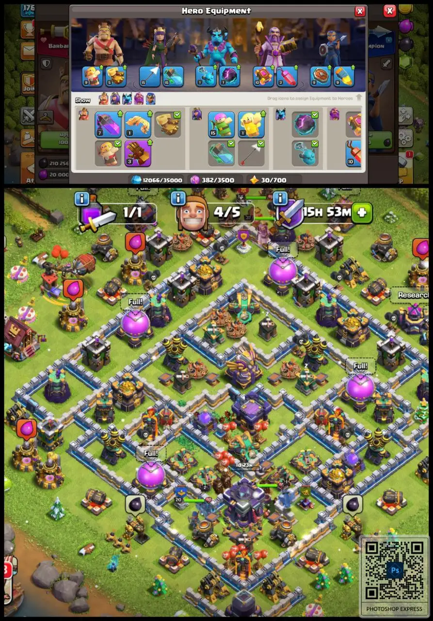 ⚔️ SEMI MAX ⚔️ TH-15 🏰 👑 54-55-40-37-20 HEROES 👑 🎯 ATB 5175 🎯 || 💎 1096 GEM