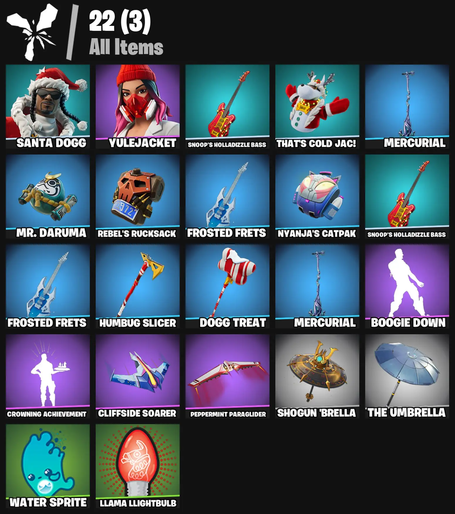 [PC/PSN/XBOX] 2 skins | Santa Dogg | Yulejacket | Snoop's Holladizzle Bass | That's Cold Jac! | Mercurial | Mr. Daruma | Rebel's Rucksack | 100 VB