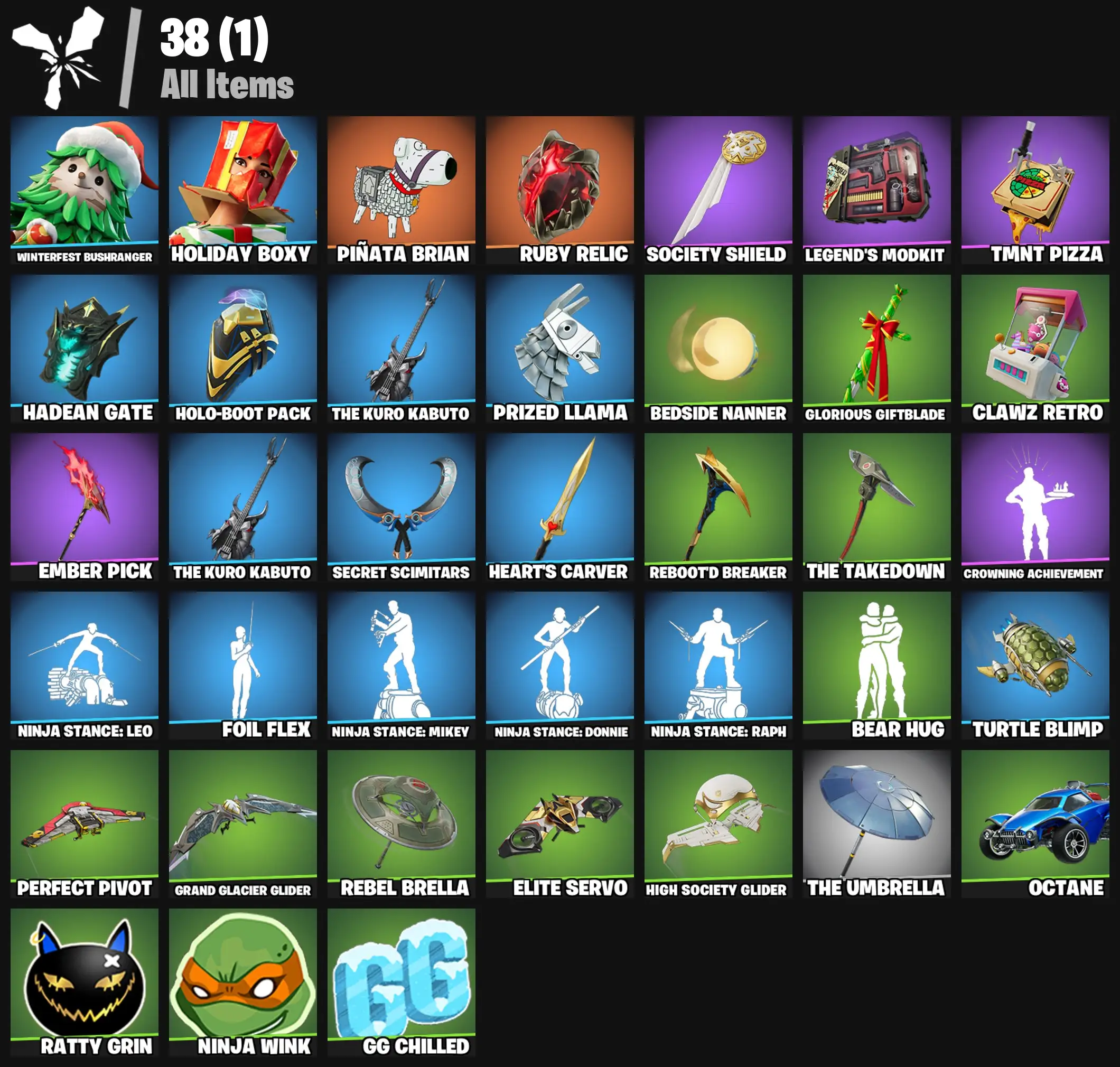 [PC/PSN/XBOX] 2 skins | Winterfest Bushranger | Holiday Boxy | Piñata Brian | Ruby Relic | Society Shield | Legend's Modkit | TMNT Pizza | 100 VB
