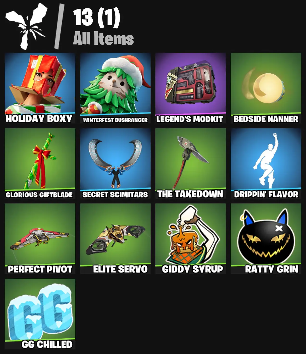 [PC/PSN/XBOX] 2 skins | Holiday Boxy | Winterfest Bushranger | Legend's Modkit | Bedside Nanner | Glorious Giftblade | Secret Scimitars | 100 VB