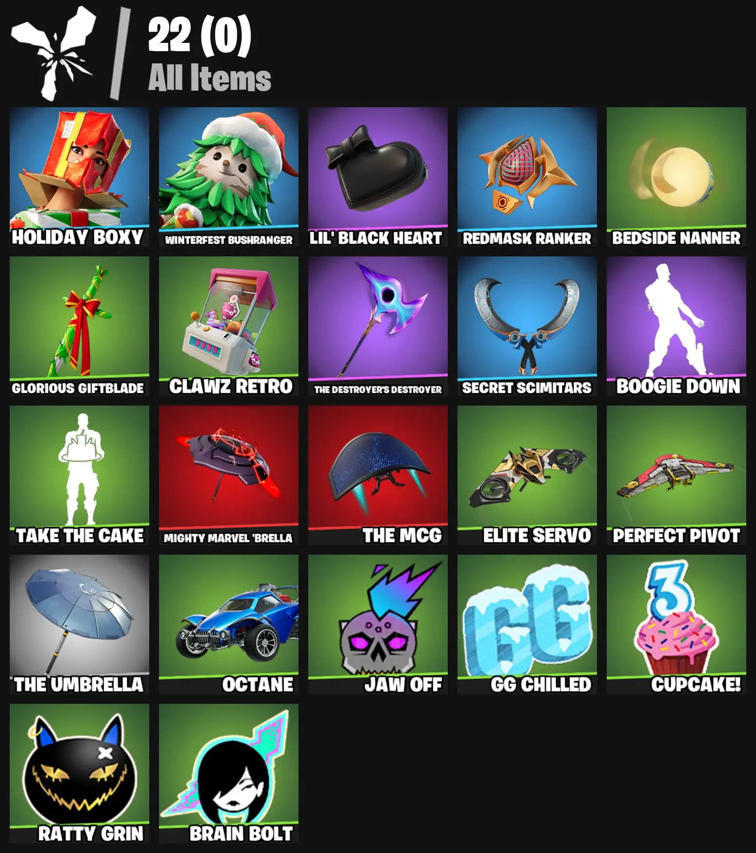 [PC/PSN/XBOX] 2 skins | Holiday Boxy | Winterfest Bushranger | Lil' Black Heart | Redmask Ranker | Bedside Nanner | Glorious Giftblade | Clawz Retro | 300 VB