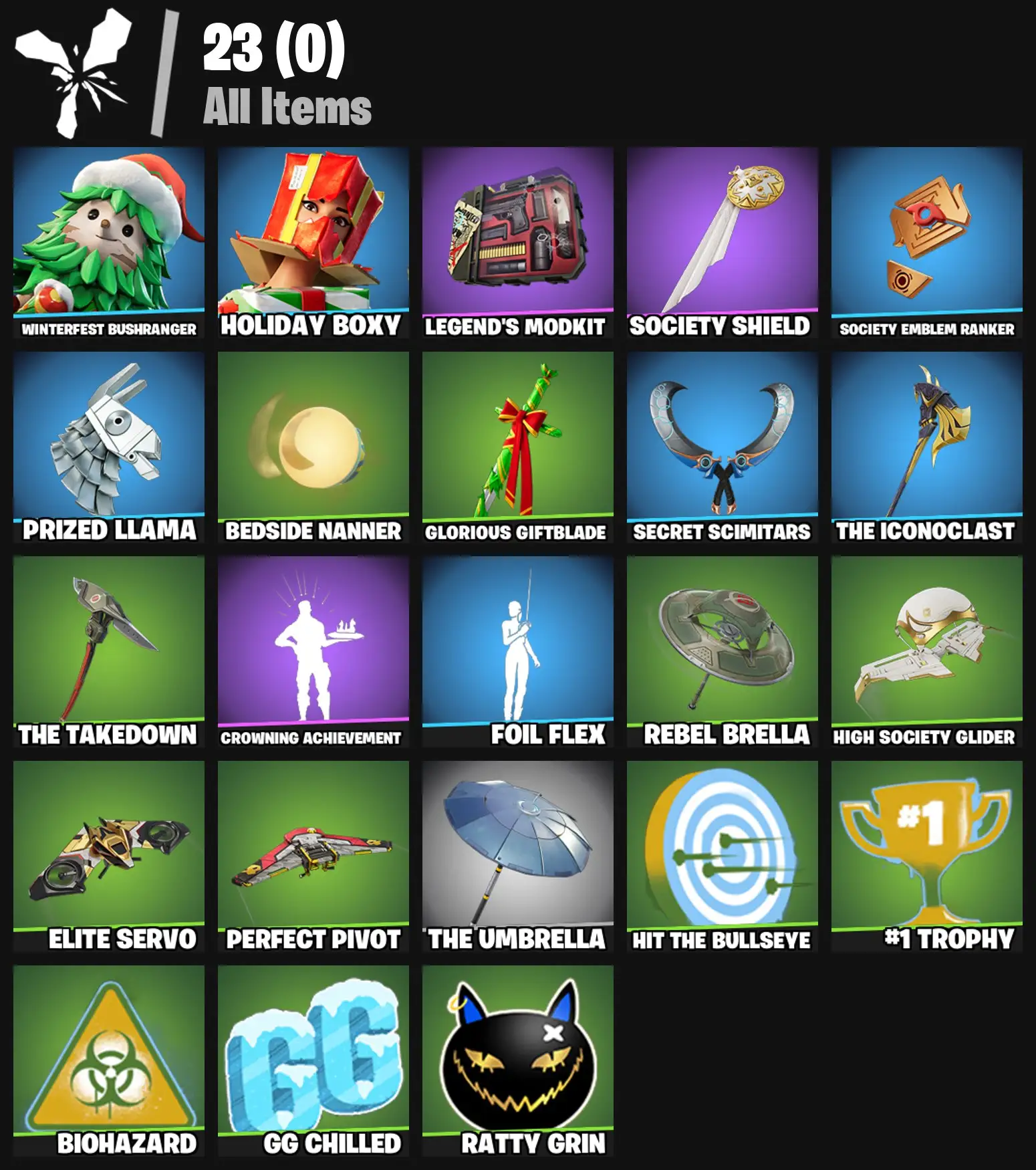 [PC/PSN/XBOX] 2 skins | Winterfest Bushranger | Holiday Boxy | Legend's Modkit | Society Shield | Society Emblem Ranker | Prized Llama | 200 VB