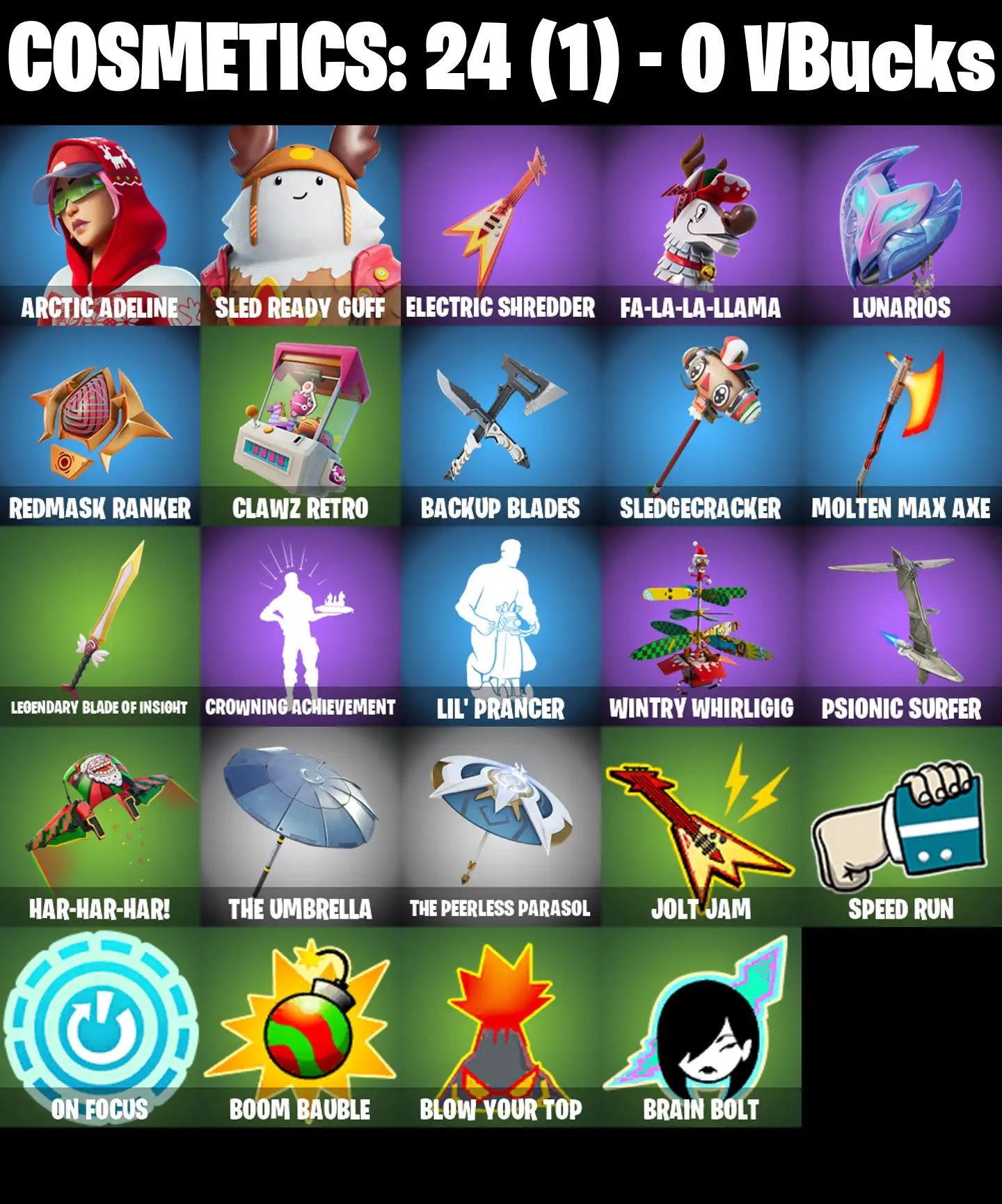 [PC/PSN/XBOX] 2 skins | Arctic Adeline | Sled Ready Guff | Electric Shredder | Fa-la-la-Llama | Lunarios | Redmask Ranker | Clawz Retro | 0 VB