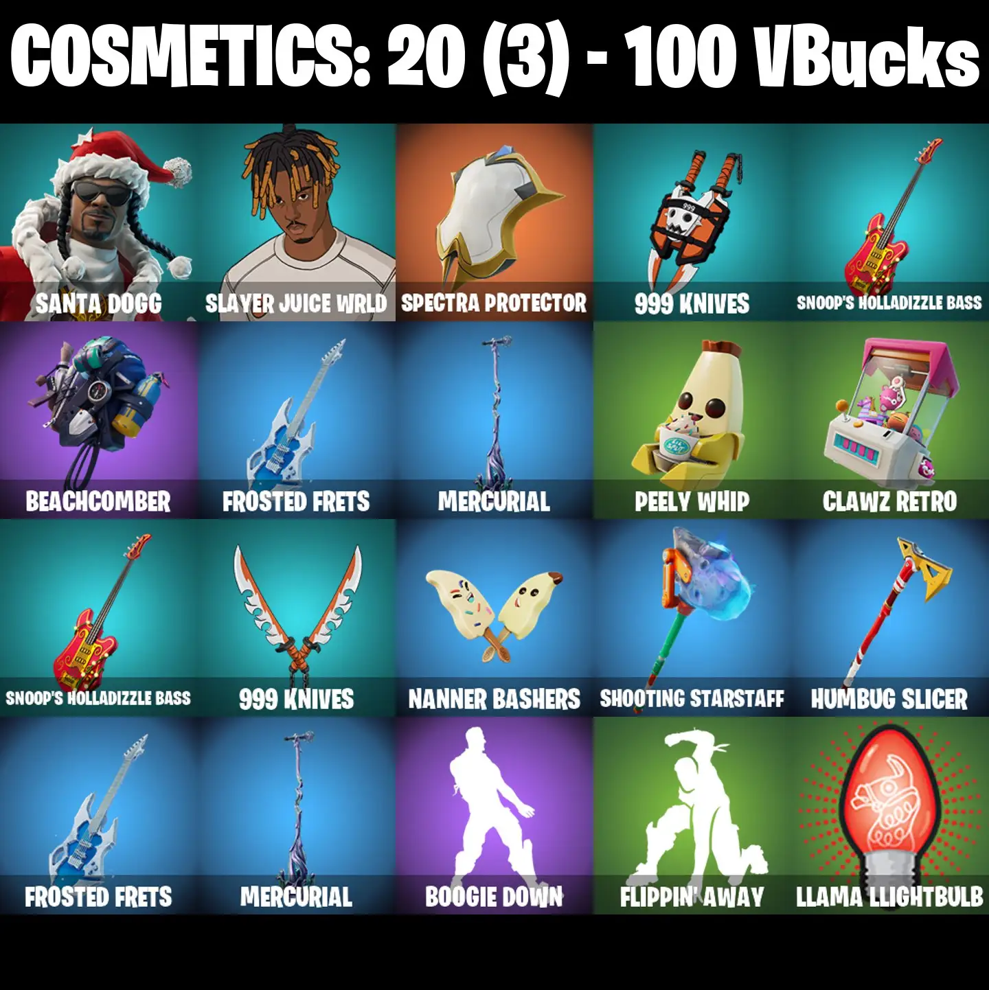[PC/PSN/XBOX] 2 skins | Santa Dogg | Slayer Juice WRLD | Spectra Protector | 999 Knives | Snoop's Holladizzle Bass | Beachcomber | Frosted Frets | 100 VB