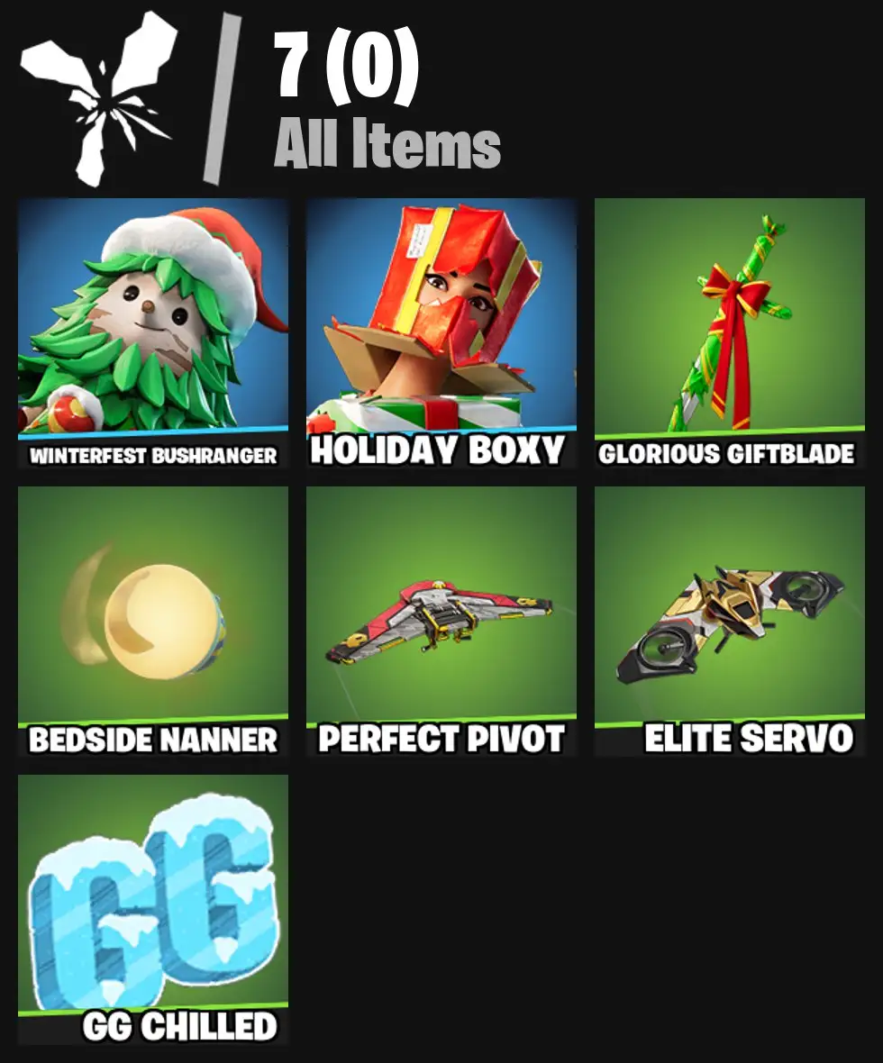 [PC/PSN/XBOX] 2 skins | Winterfest Bushranger | Holiday Boxy | Glorious Giftblade | Bedside Nanner | Perfect Pivot | Elite Servo | 0 VB