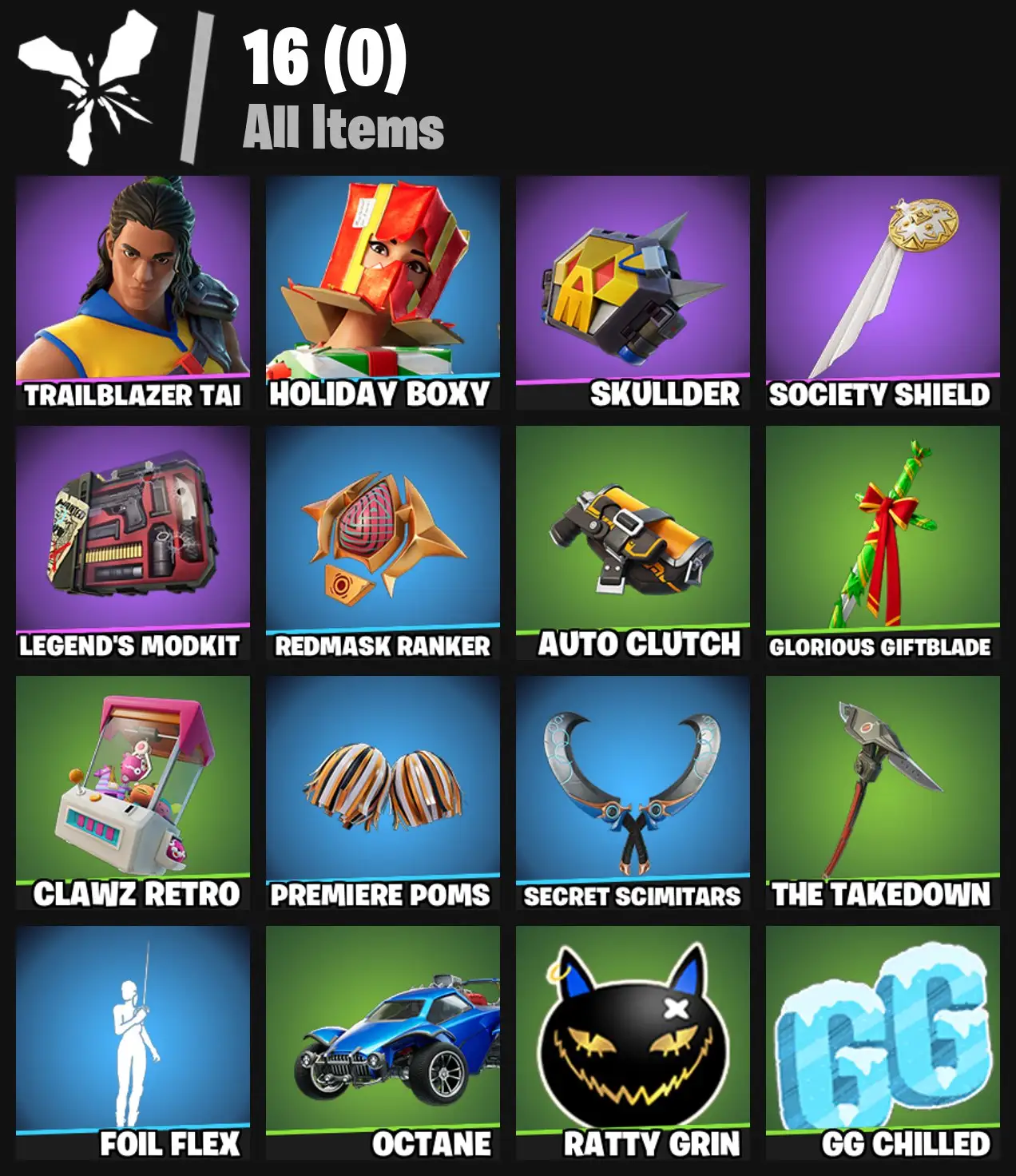 [PC/PSN/XBOX] 2 skins | Trailblazer Tai | Holiday Boxy | Skullder | Society Shield | Legend's Modkit | Redmask Ranker | Auto Clutch | 100 VB