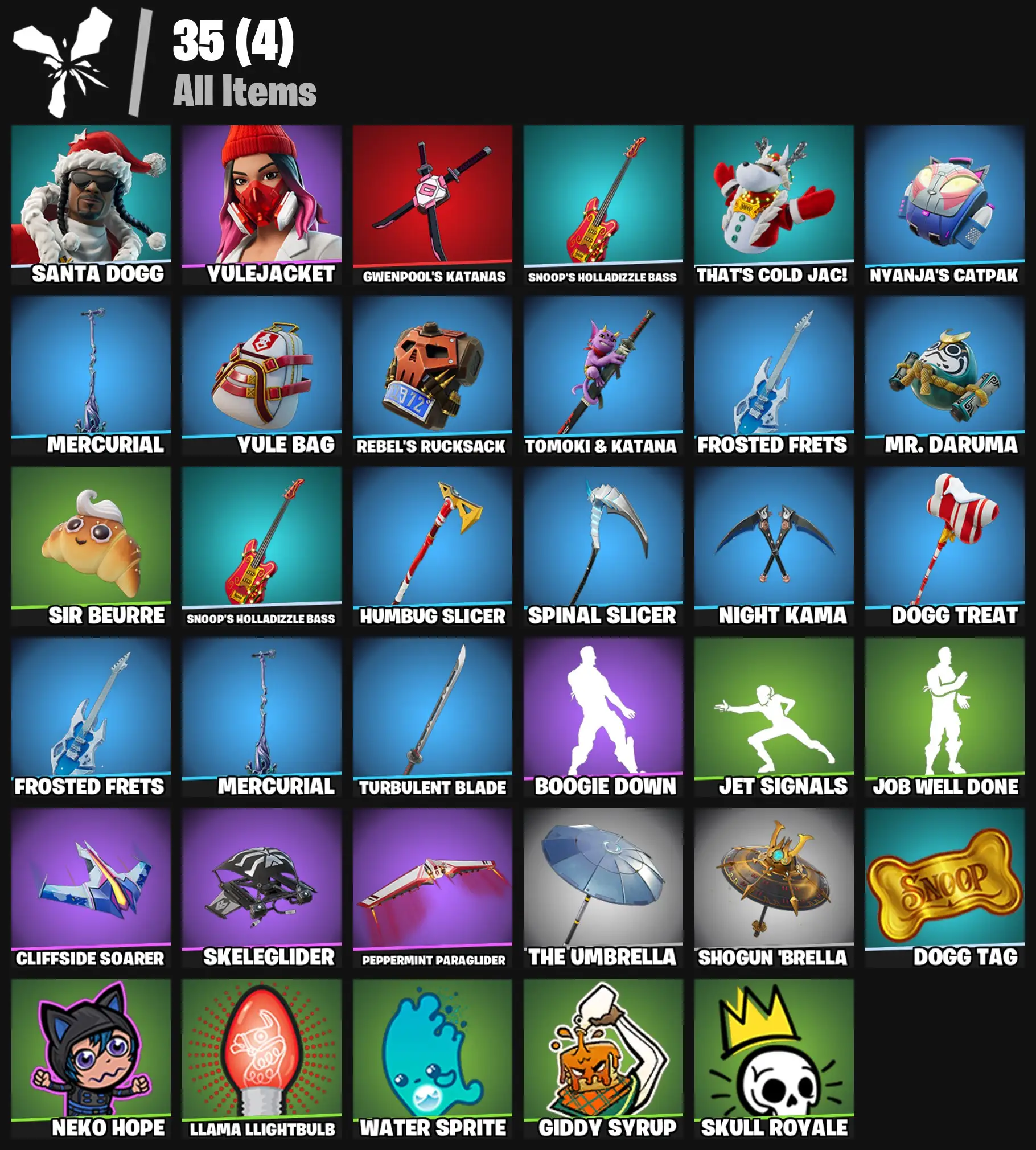 [PC/PSN/XBOX] 2 skins | Santa Dogg | Yulejacket | Gwenpool's Katanas | Snoop's Holladizzle Bass | That's Cold Jac! | Nyanja's Catpak | Mercurial | 100 VB