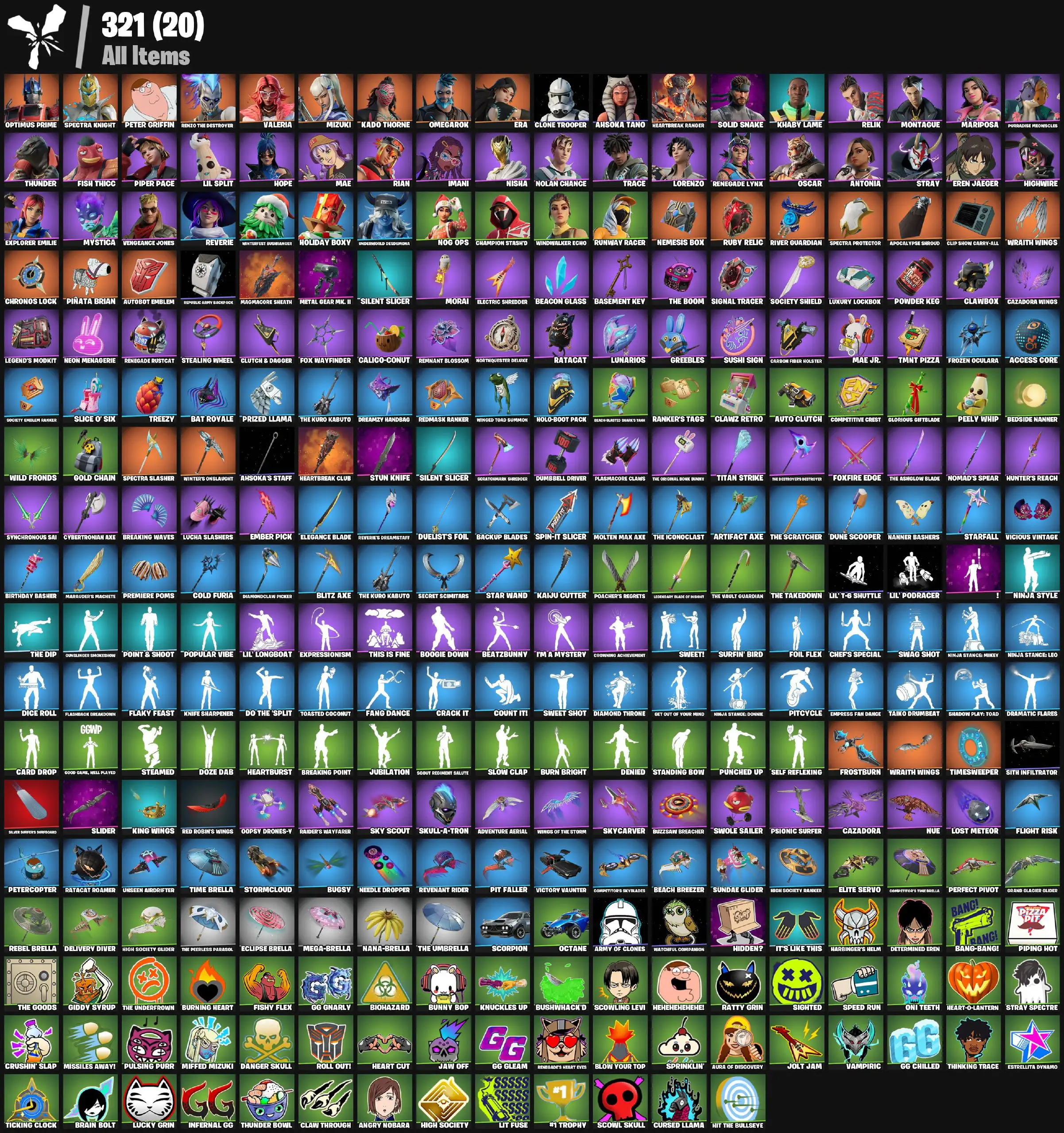[PC/PSN/XBOX] 47 skins | Explorer Emilie | Beach-Blasted Shark's Tank | Holo-Boot Pack | Greebles | Clawz Retro | Starfall | Boogie Down | Peter Griffin | Parental