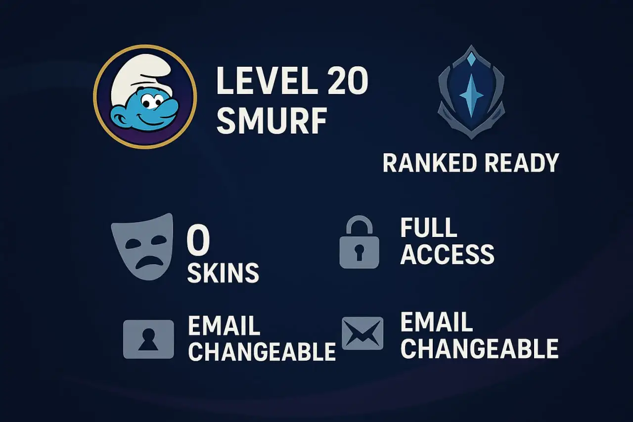 【EU】Level 20 Smurf | Ranked Ready 🌟 | 0 Skins 🎭 | Full Access 🔐 | Email Changeable 📧 | Instant Delivery ⚡️