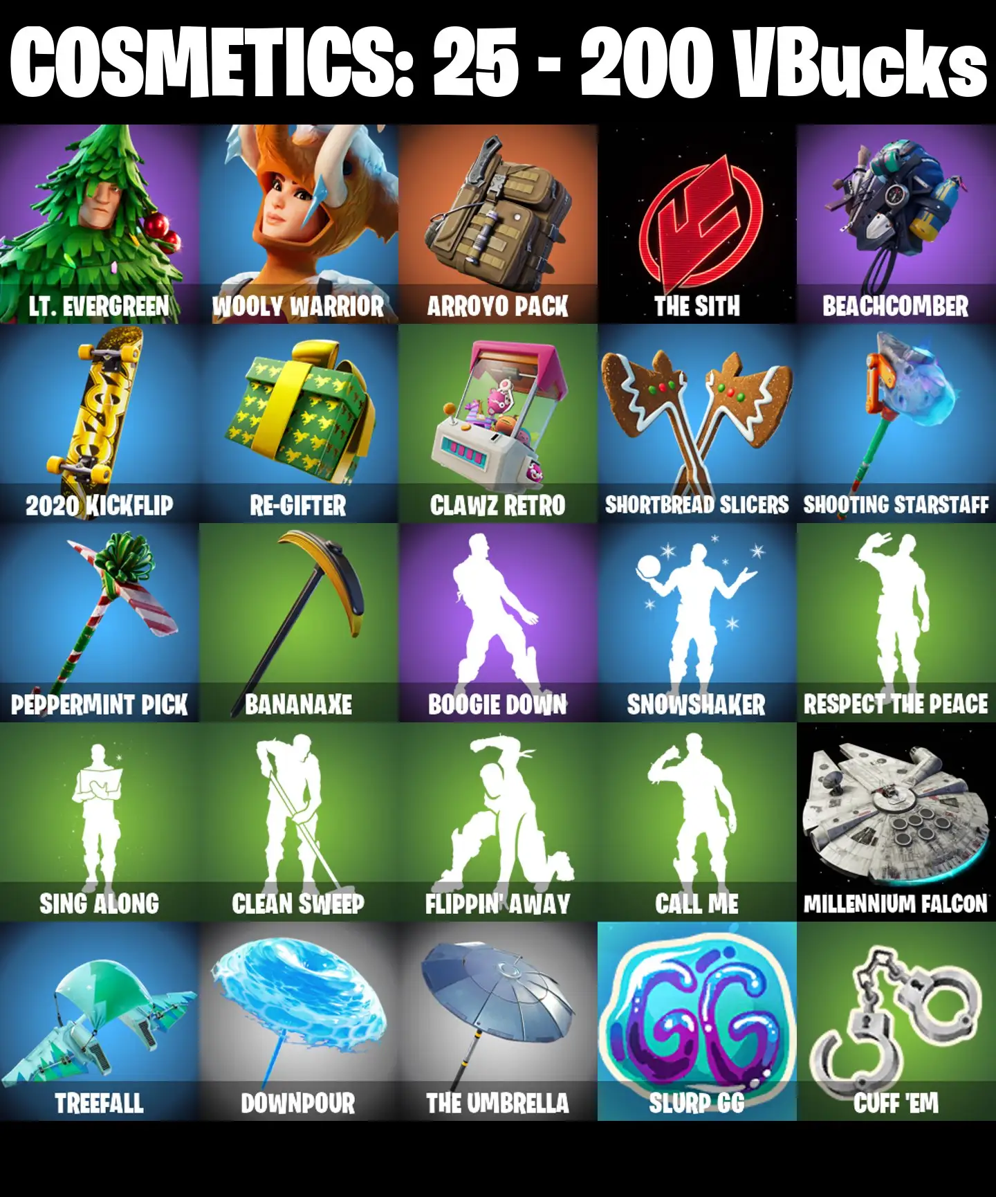 [PC/PSN/XBOX] 2 skins | Lt. Evergreen | Wooly Warrior | Arroyo Pack | The Sith | Beachcomber | 2020 Kickflip | Re-gifter | Clawz Retro | 200 VB