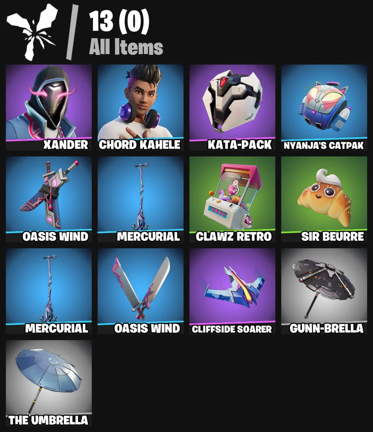 [PC/PSN/XBOX] 2 skins | Xander | Chord Kahele | Kata-Pack | Nyanja's Catpak | Oasis Wind | Mercurial | Clawz Retro | Sir Beurre | Mercurial | 200 VB