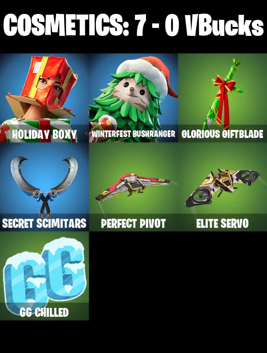 [PC/PSN/XBOX] 2 skins | Holiday Boxy | Winterfest Bushranger | Glorious Giftblade | Secret Scimitars | Perfect Pivot | Elite Servo | 0 VB