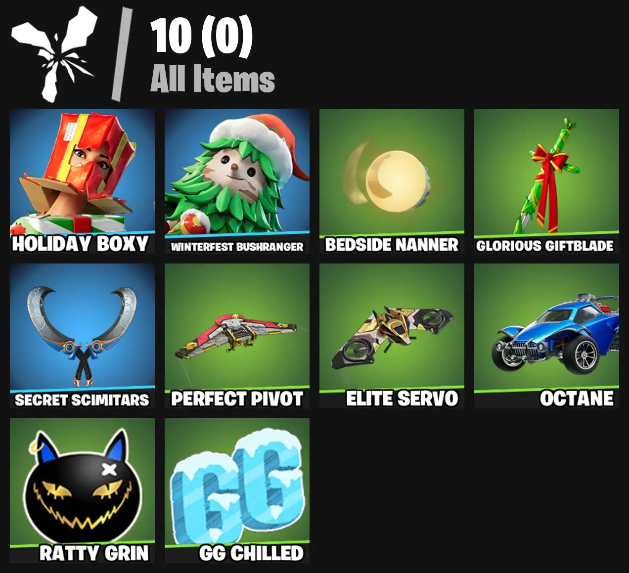 [PC/PSN/XBOX] 2 skins | Holiday Boxy | Winterfest Bushranger | Bedside Nanner | Glorious Giftblade | Secret Scimitars | Perfect Pivot | Elite Servo | 0 VB