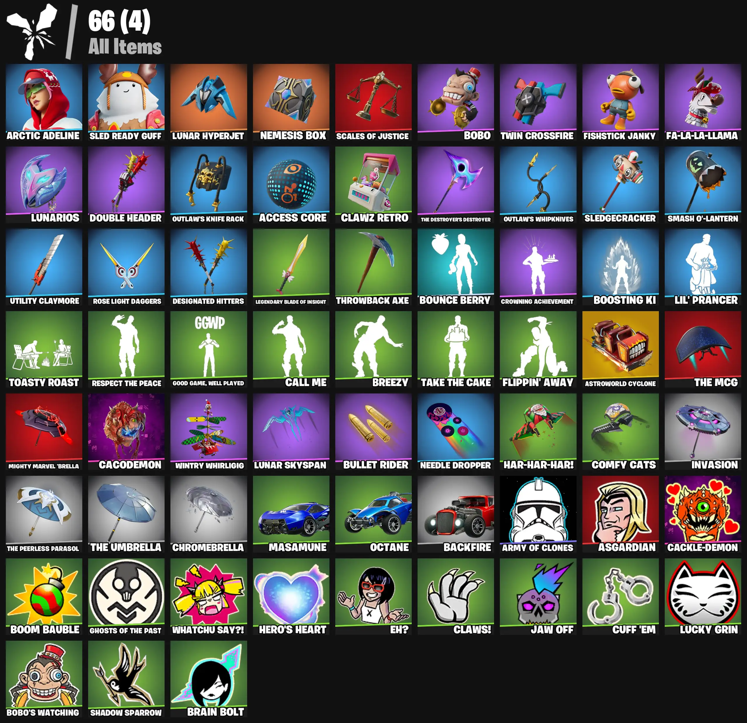 [PC/PSN/XBOX] 2 skins | Astroworld Cyclone | Arctic Adeline | Sled Ready Guff | Lunar Hyperjet | Nemesis Box | Scales of Justice | Bobo | 0 VB