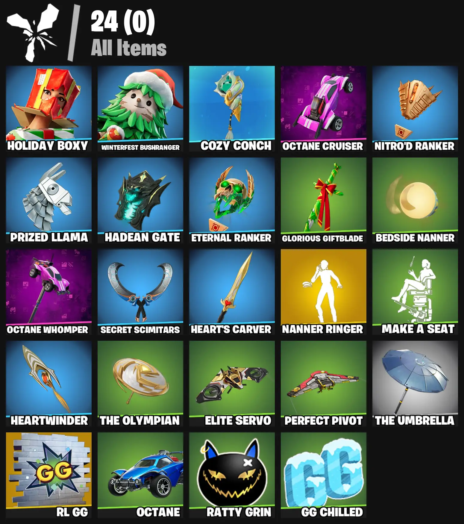 [PC/PSN/XBOX] 2 skins | Nanner Ringer | Holiday Boxy | Winterfest Bushranger | Cozy Conch | Octane Cruiser | Nitro'd Ranker | Prized Llama | 100 VB