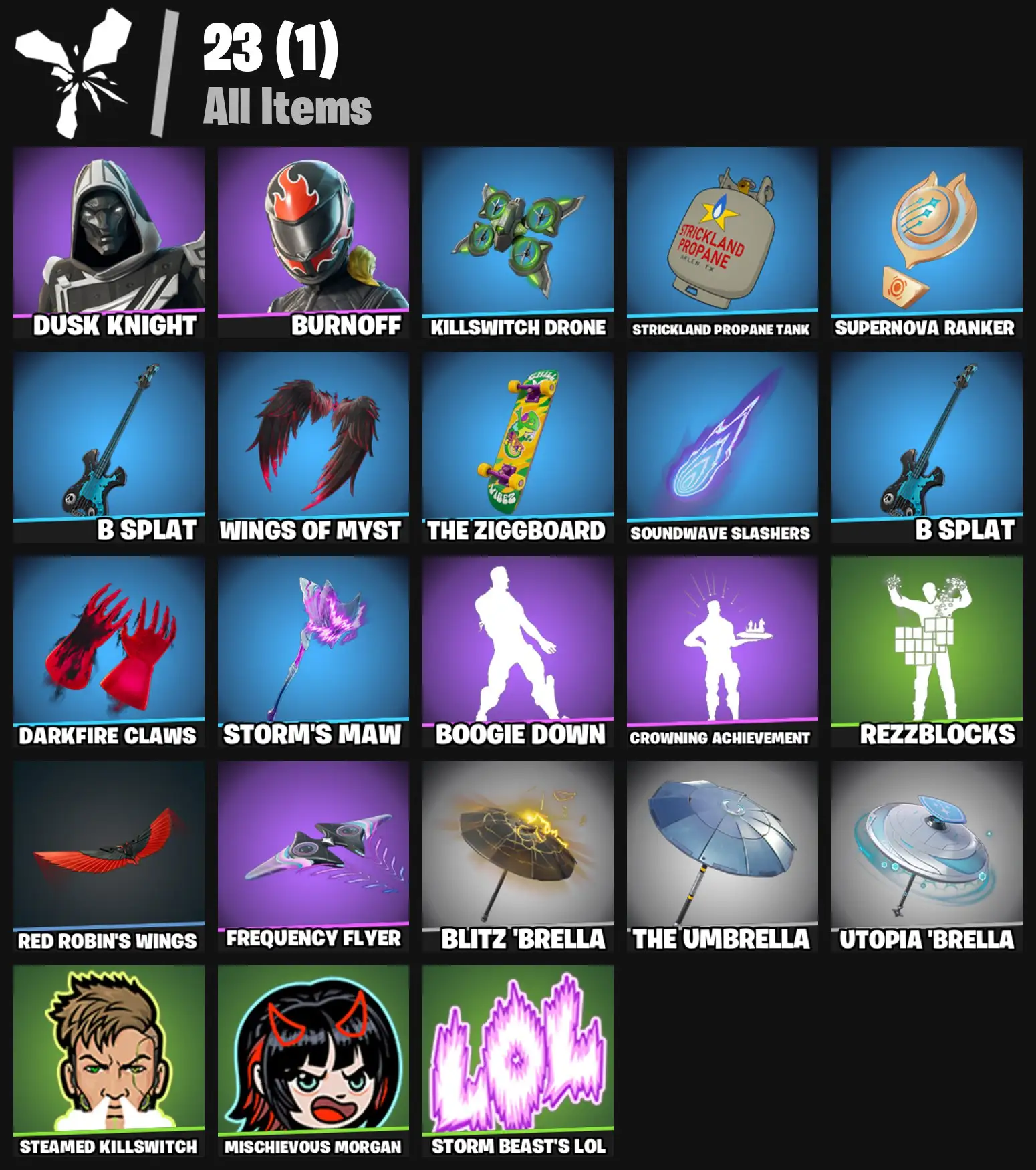 [PC/PSN/XBOX] 2 skins | Blitz Knight | Burnoff | Killswitch Drone | Strickland Propane Tank | Supernova Ranker | B Splat | Wings of Myst | 100 VB