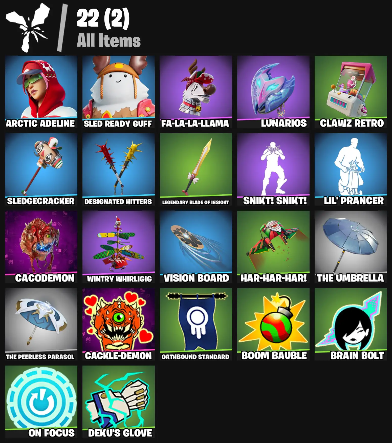 [PC/PSN/XBOX] 2 skins | Arctic Adeline | Sled Ready Guff | Fa-la-la-Llama | Lunarios | Clawz Retro | Sledgecracker | Designated Hitters | 100 VB
