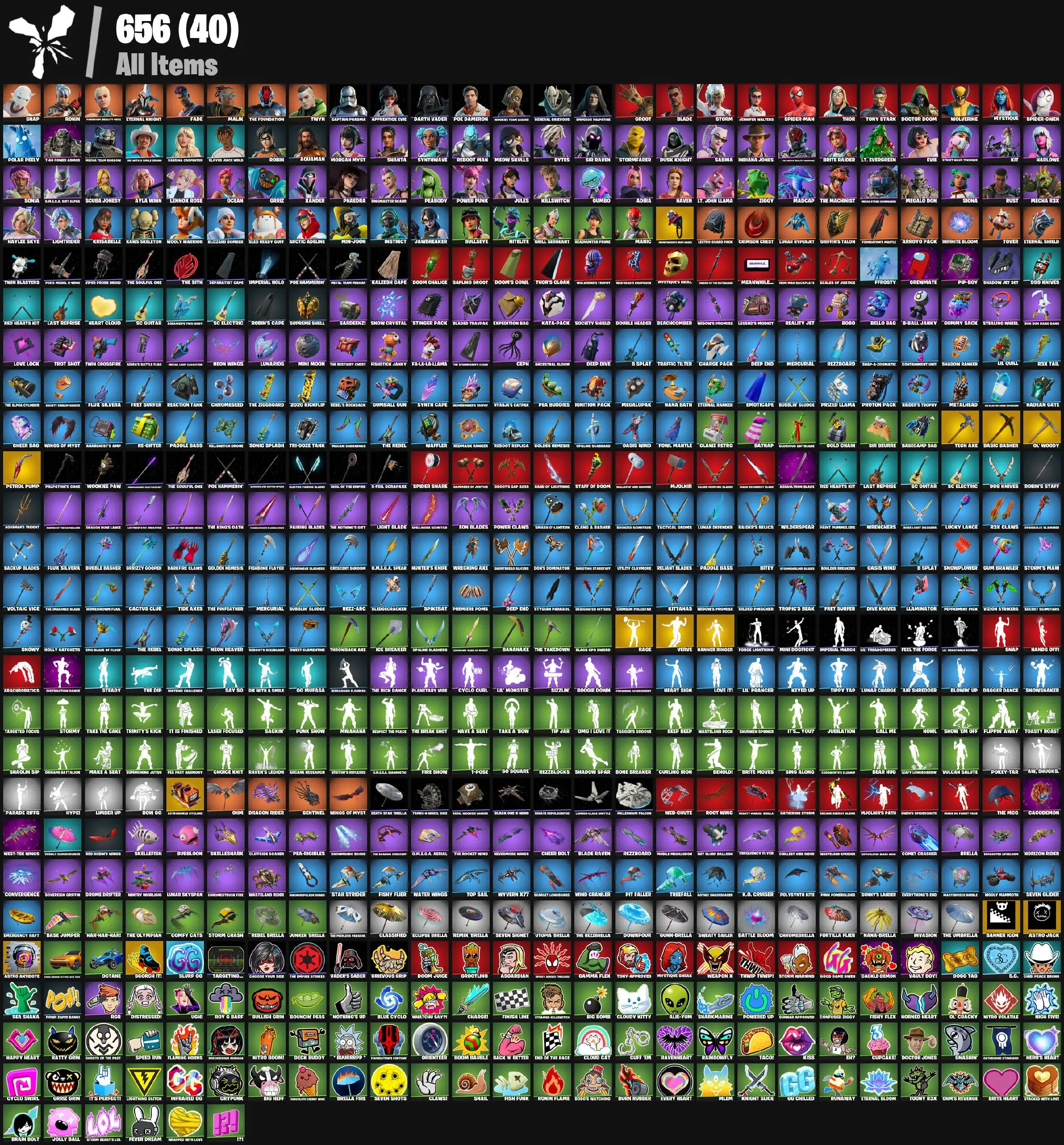 [PC/PSN] 94 skins | Xander | Sir Beurre | Mountaineer's Must-Haves | Oasis Wind | Neon Wings | Clawz Retro | Shooting Starstaff | Petrol Pump | Tech Axe