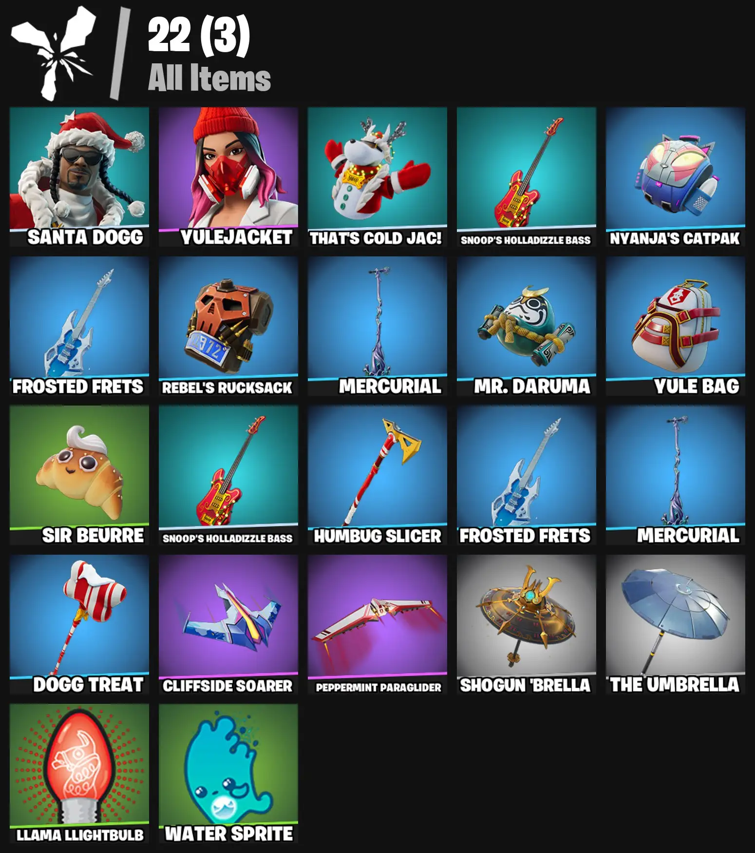 [PC/PSN/XBOX] 2 skins | Santa Dogg | Yulejacket | That's Cold Jac! | Snoop's Holladizzle Bass | Nyanja's Catpak | Frosted Frets | Rebel's Rucksack | 100 VB