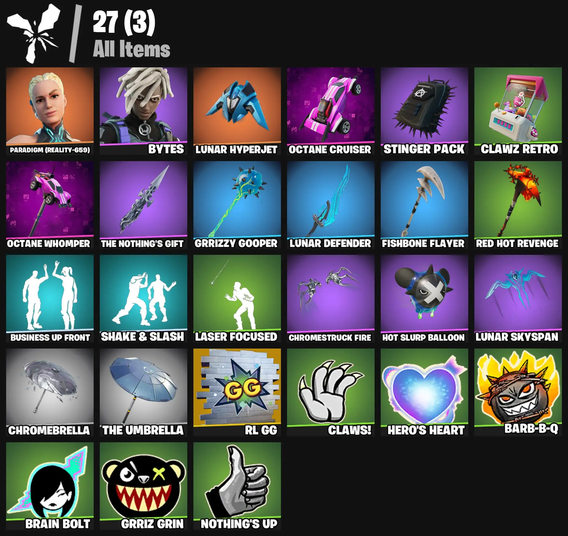 [PC/PSN/XBOX] 2 skins | Paradigm (Reality-659) | Bytes | Lunar Hyperjet | Octane Cruiser | Stinger Pack | Clawz Retro | Octane Whomper | 0 VB